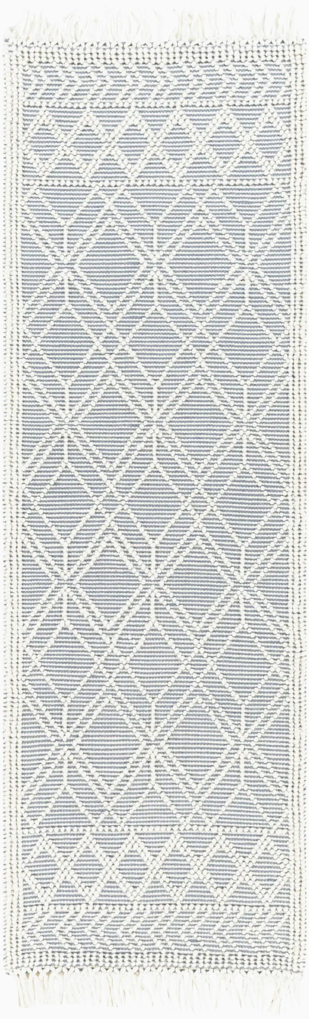 Beige and Gray Hand Woven Tasseled Texture Wool and Cotton Blended Rug - Image 7