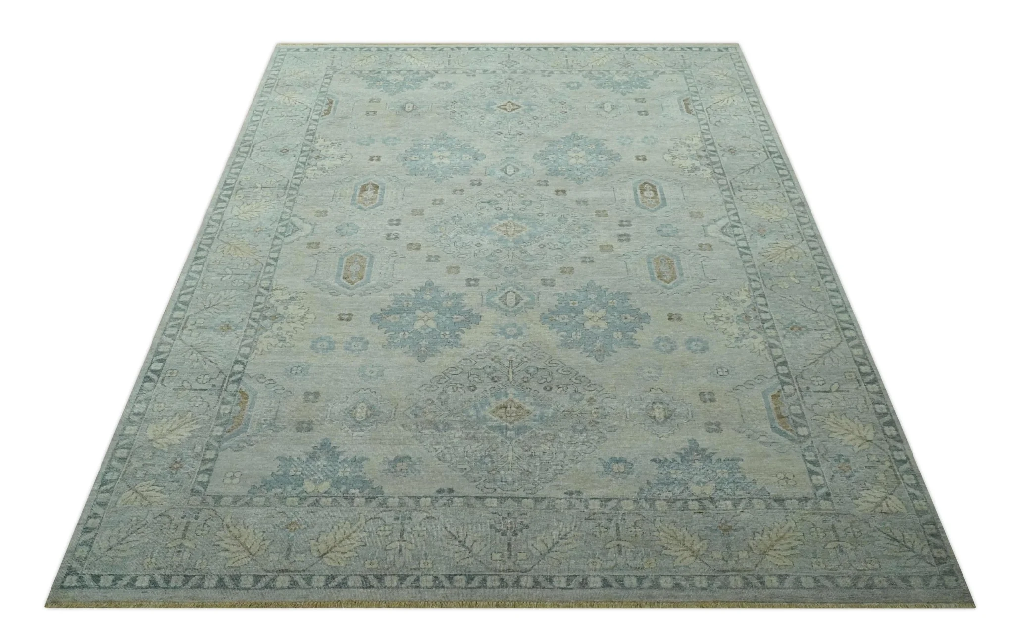 Custom Made Distressed Finished Beige and Gray Traditional mamluk design Low Pile wool Rug - Image 10