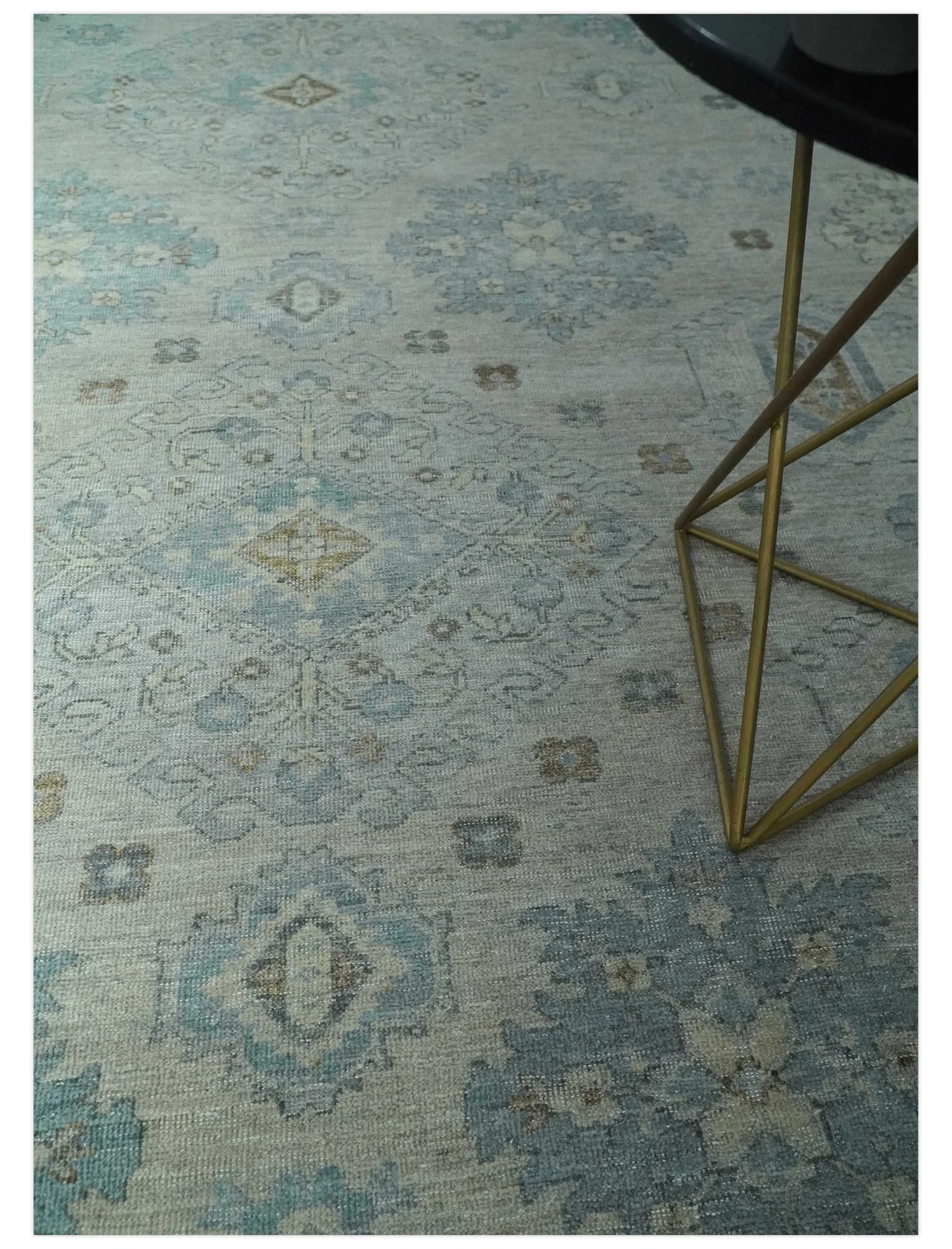 Custom Made Distressed Finished Beige and Gray Traditional mamluk design Low Pile wool Rug - Image 2
