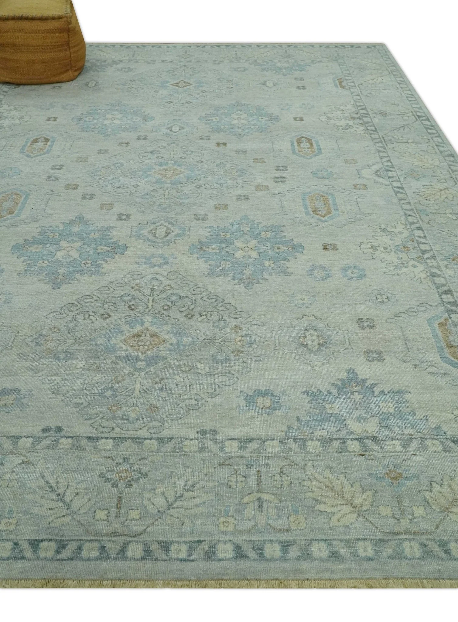 Custom Made Distressed Finished Beige and Gray Traditional mamluk design Low Pile wool Rug - Image 3