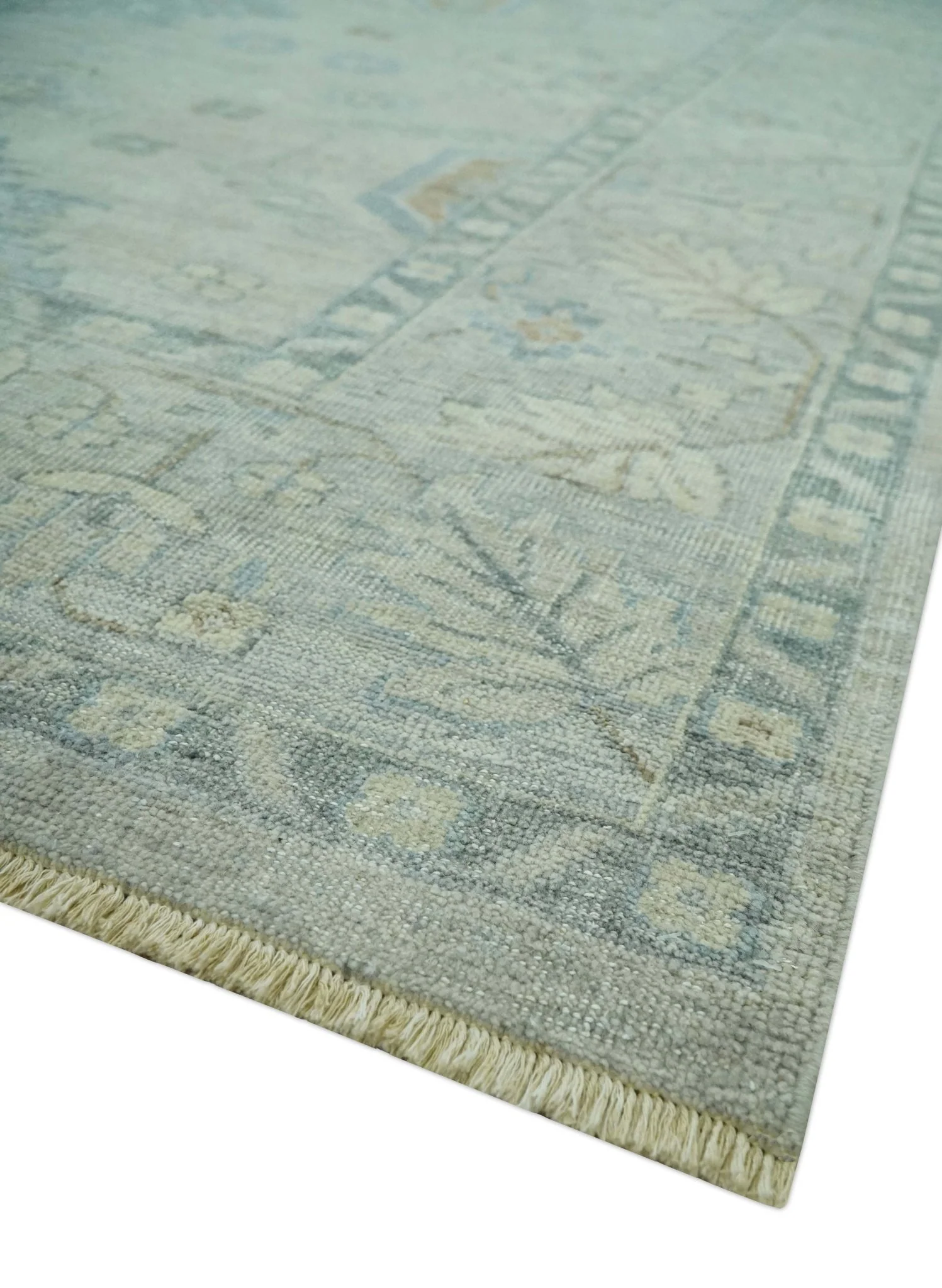 Custom Made Distressed Finished Beige and Gray Traditional mamluk design Low Pile wool Rug - Image 5