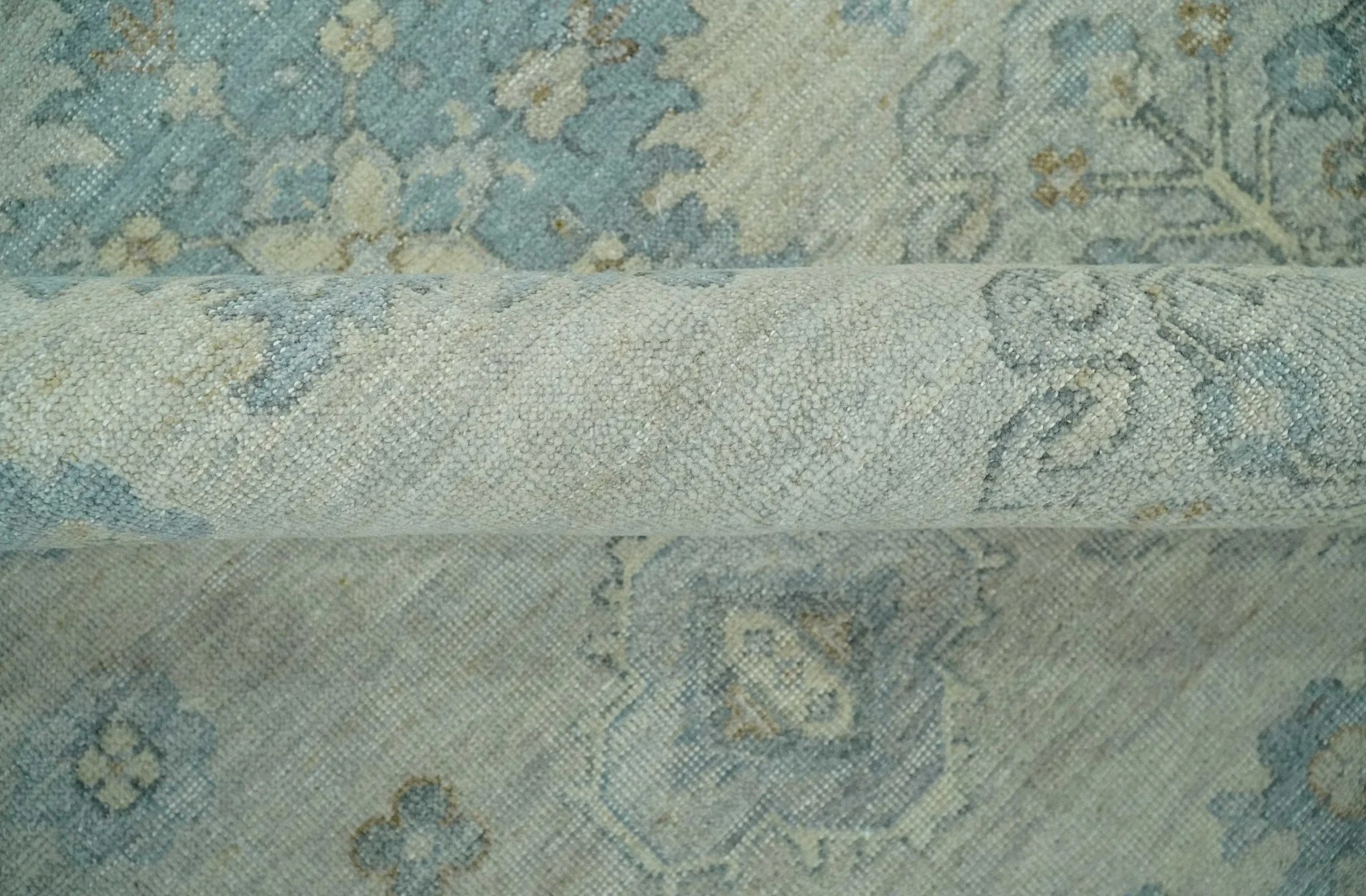 Custom Made Distressed Finished Beige and Gray Traditional mamluk design Low Pile wool Rug - Image 6
