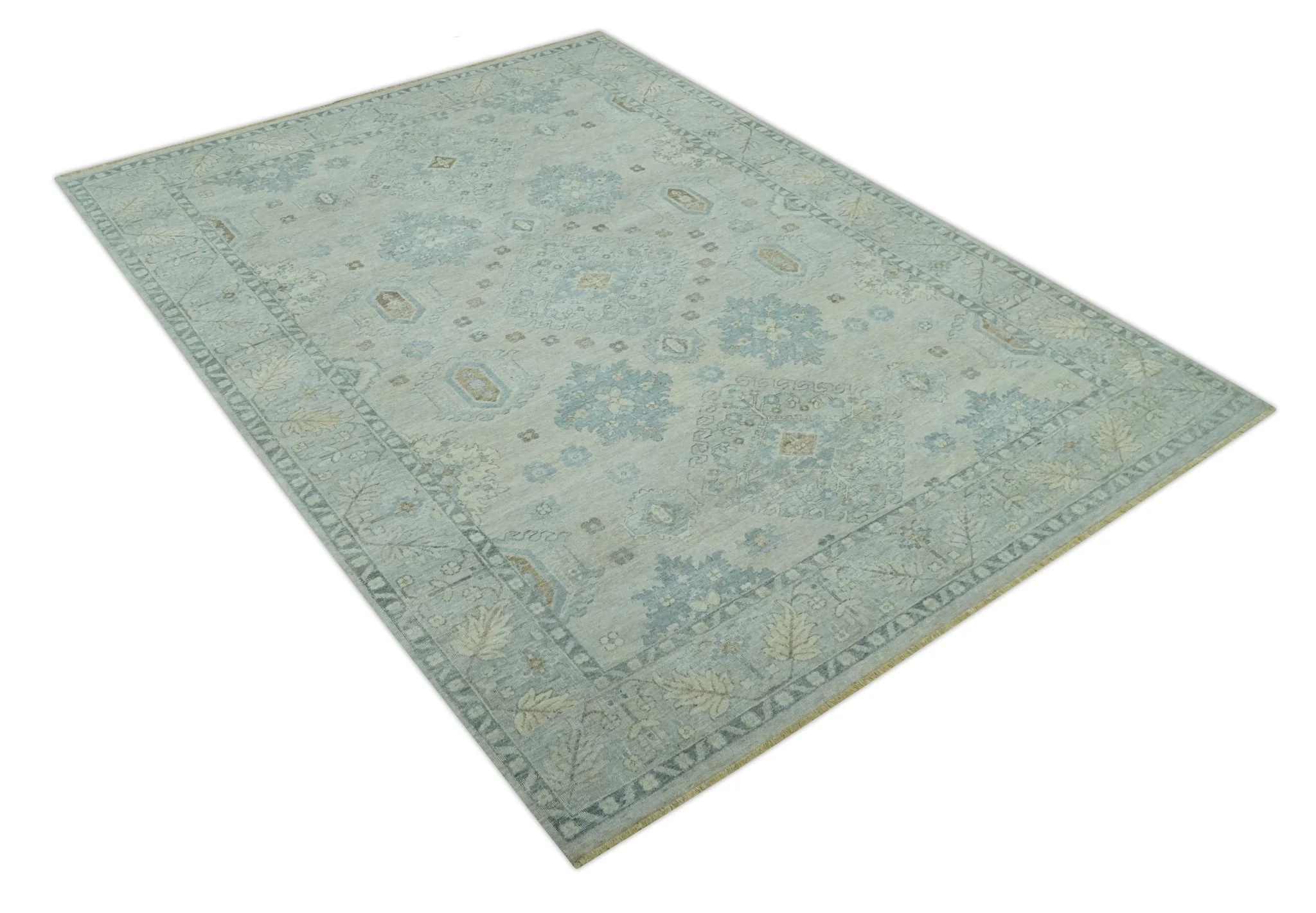 Custom Made Distressed Finished Beige and Gray Traditional mamluk design Low Pile wool Rug - Image 9
