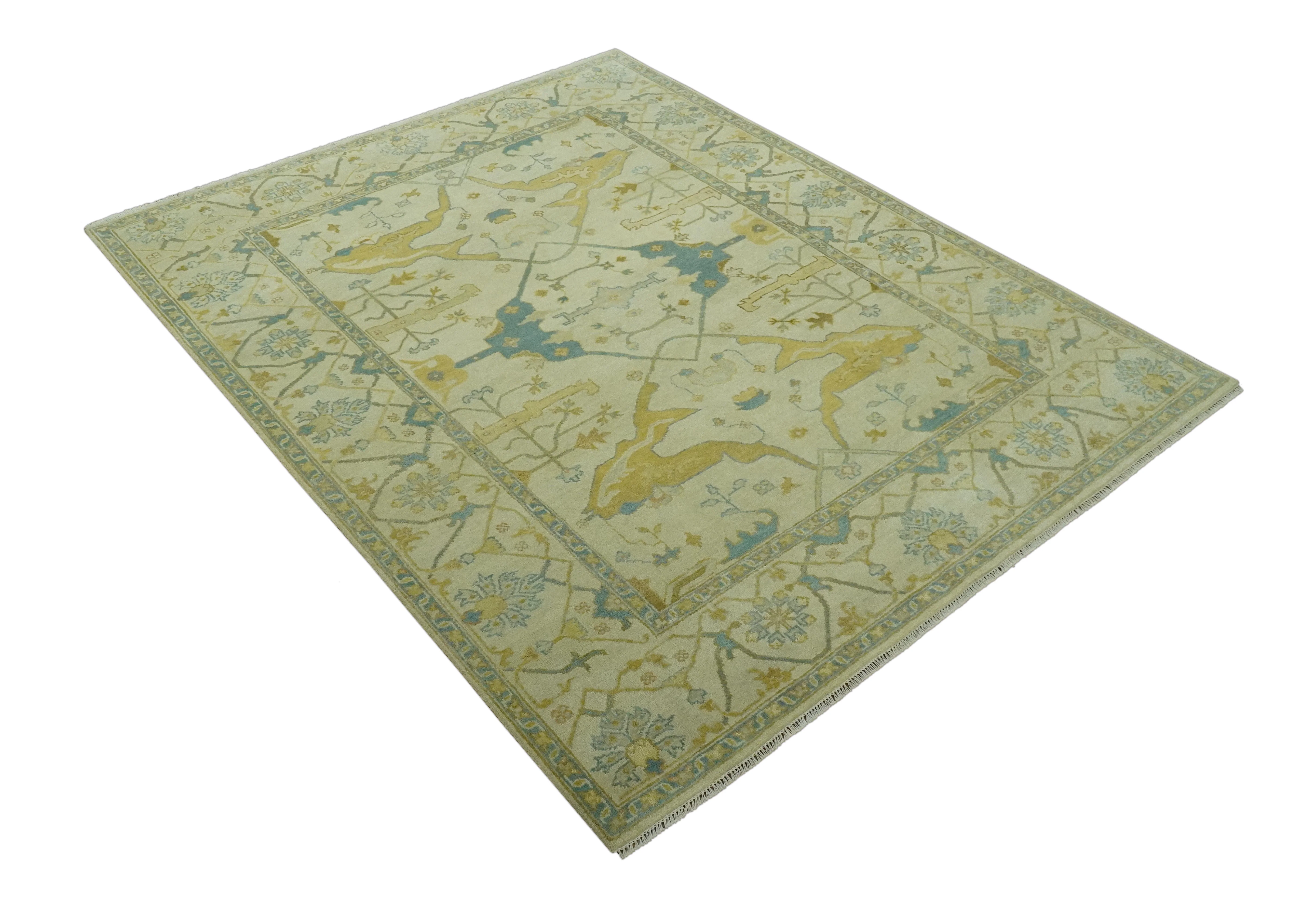 Hand Knotted Beige and Gray 8x10 Traditional Oriental Oushak wool area rug - Image 11