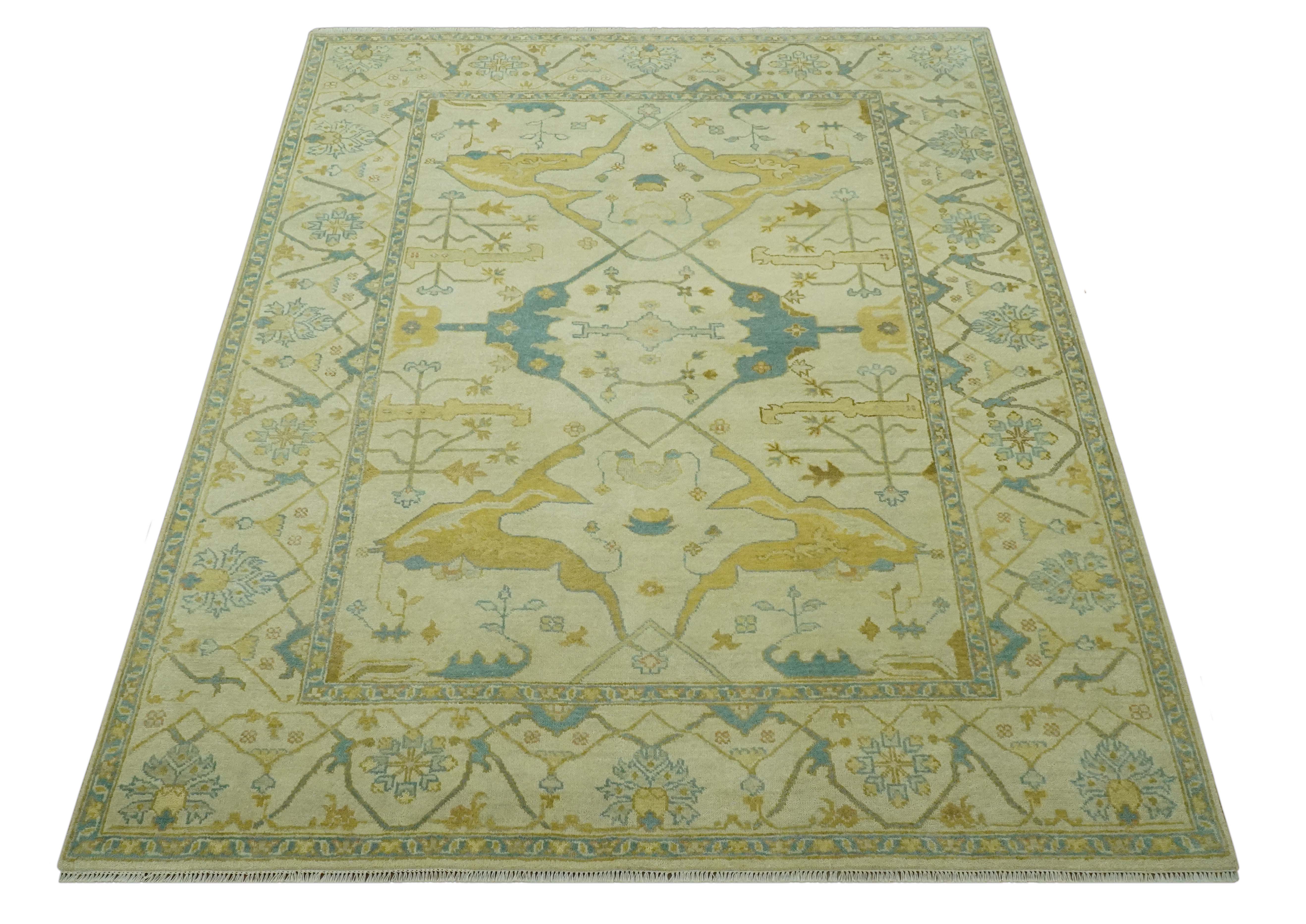 Hand Knotted Beige and Gray 8x10 Traditional Oriental Oushak wool area rug - Image 12