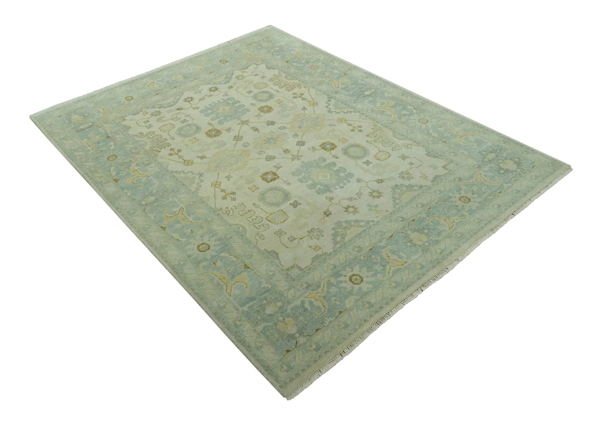 Beige and Gray 8x10 Hand Knotted Traditional Oriental Oushak wool area rug - Image 10