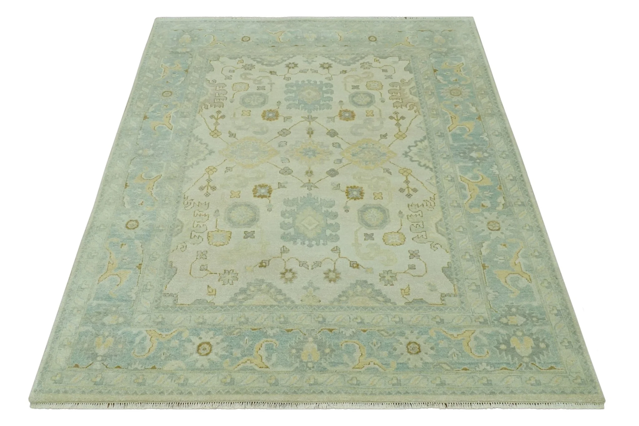 Beige and Gray 8x10 Hand Knotted Traditional Oriental Oushak wool area rug - Image 11