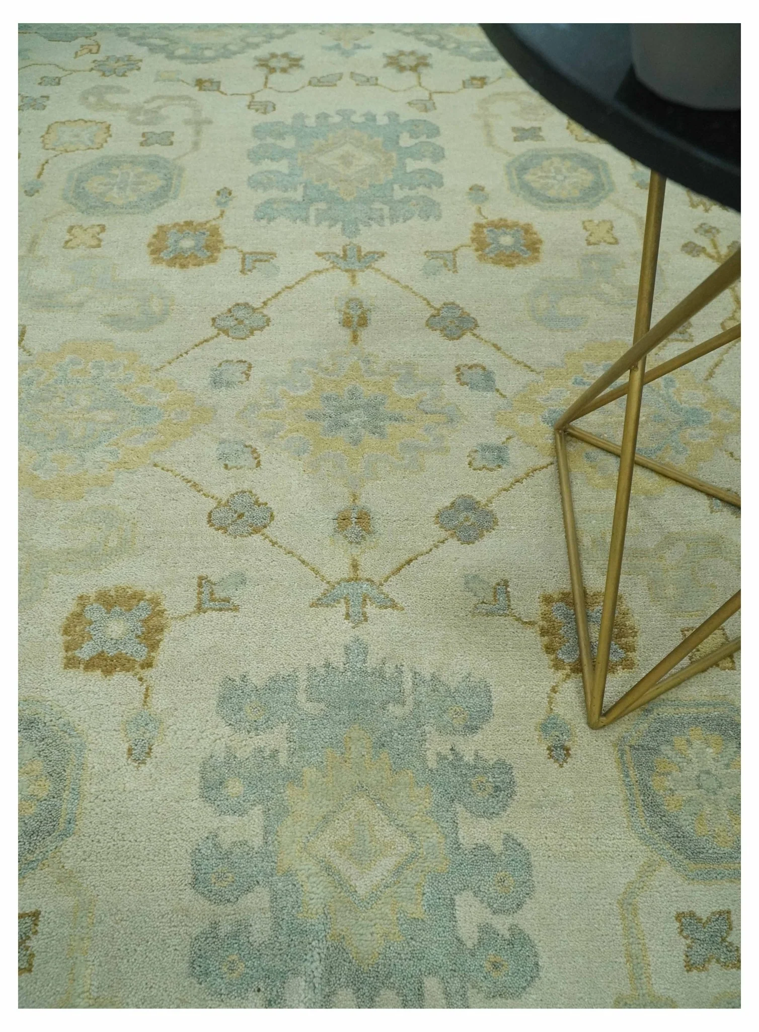 Beige and Gray 8x10 Hand Knotted Traditional Oriental Oushak wool area rug - Image 2