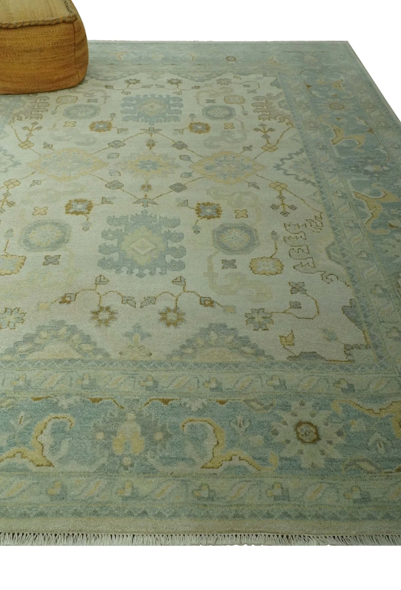 Beige and Gray 8x10 Hand Knotted Traditional Oriental Oushak wool area rug - Image 3