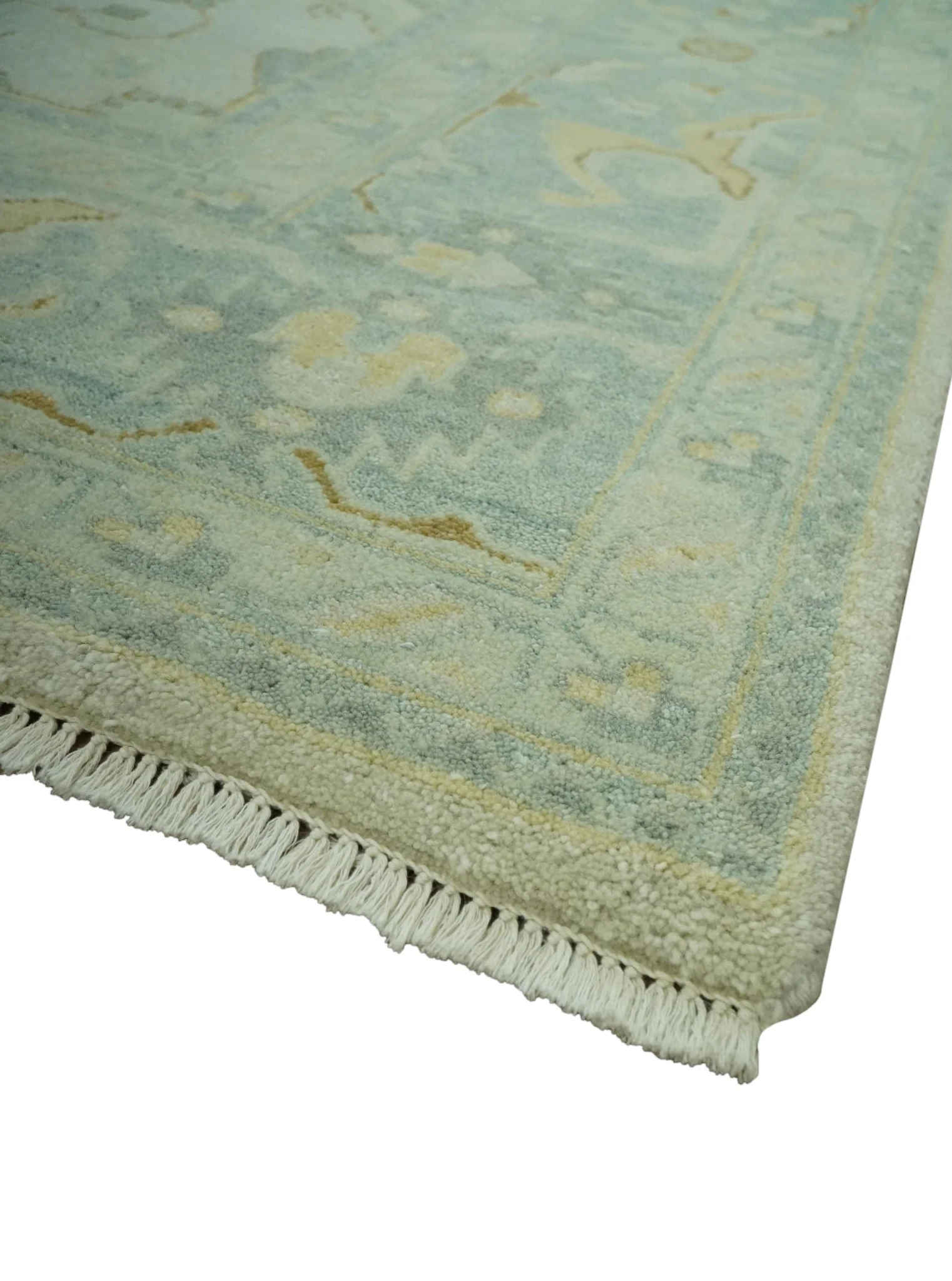 Beige and Gray 8x10 Hand Knotted Traditional Oriental Oushak wool area rug - Image 5