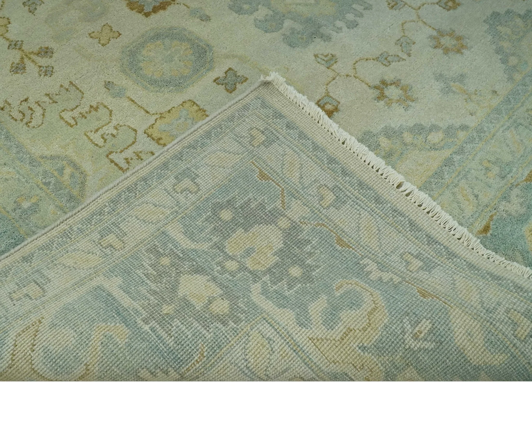 Beige and Gray 8x10 Hand Knotted Traditional Oriental Oushak wool area rug - Image 6