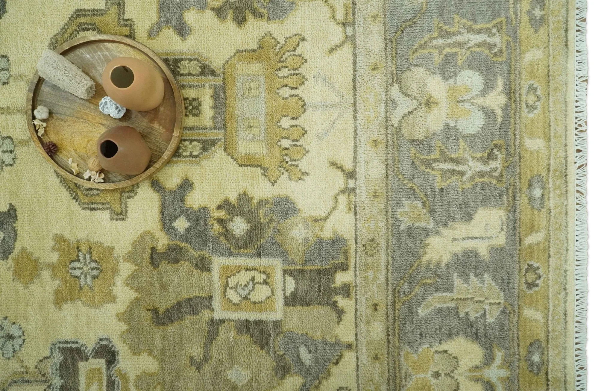 Beige and Gray 8x10 Hand Knotted Traditional Oriental Oushak Wool area rug - Image 12