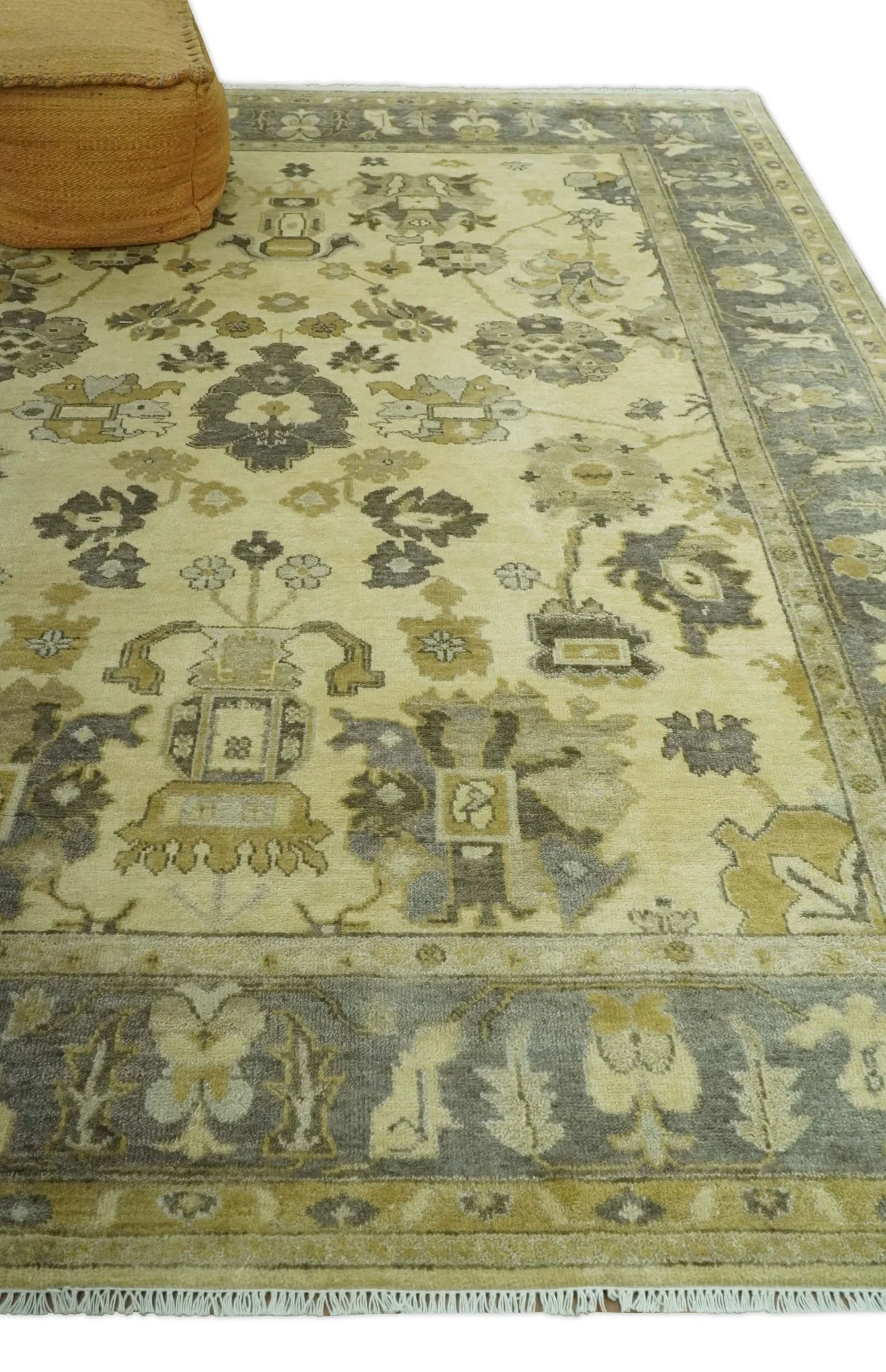 Beige and Gray 8x10 Hand Knotted Traditional Oriental Oushak Wool area rug - Image 3
