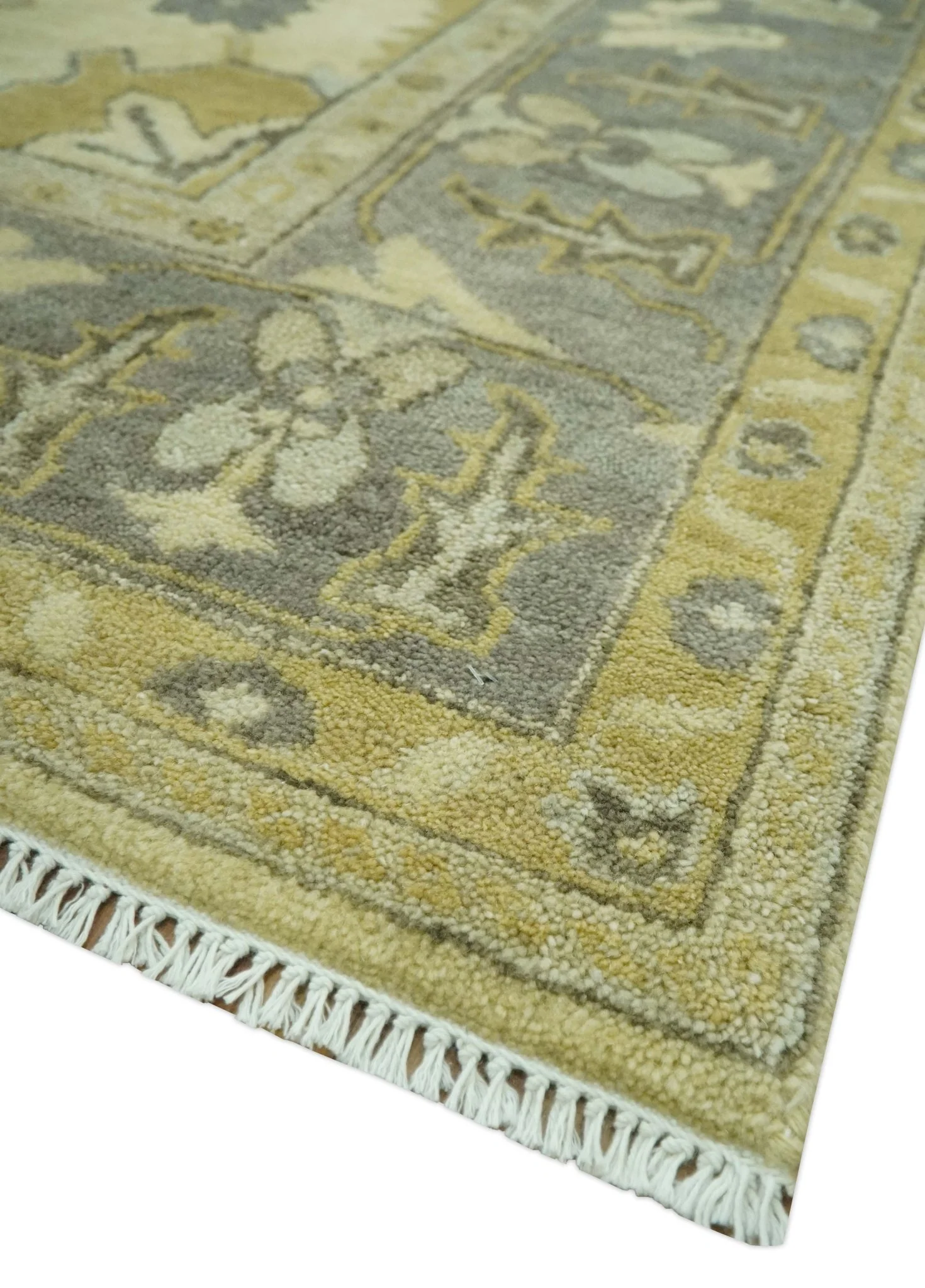 Beige and Gray 8x10 Hand Knotted Traditional Oriental Oushak Wool area rug - Image 5