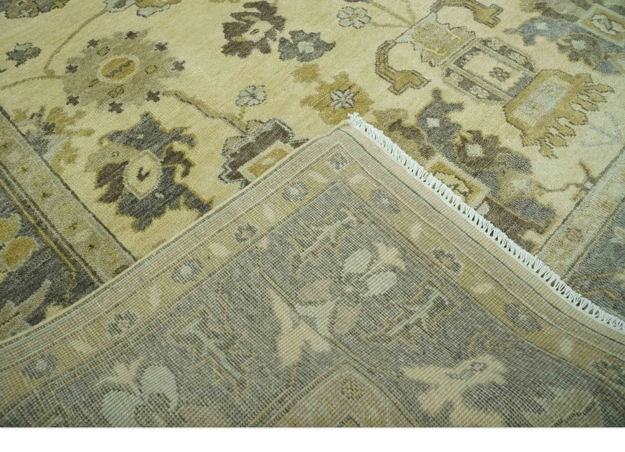Beige and Gray 8x10 Hand Knotted Traditional Oriental Oushak Wool area rug - Image 8