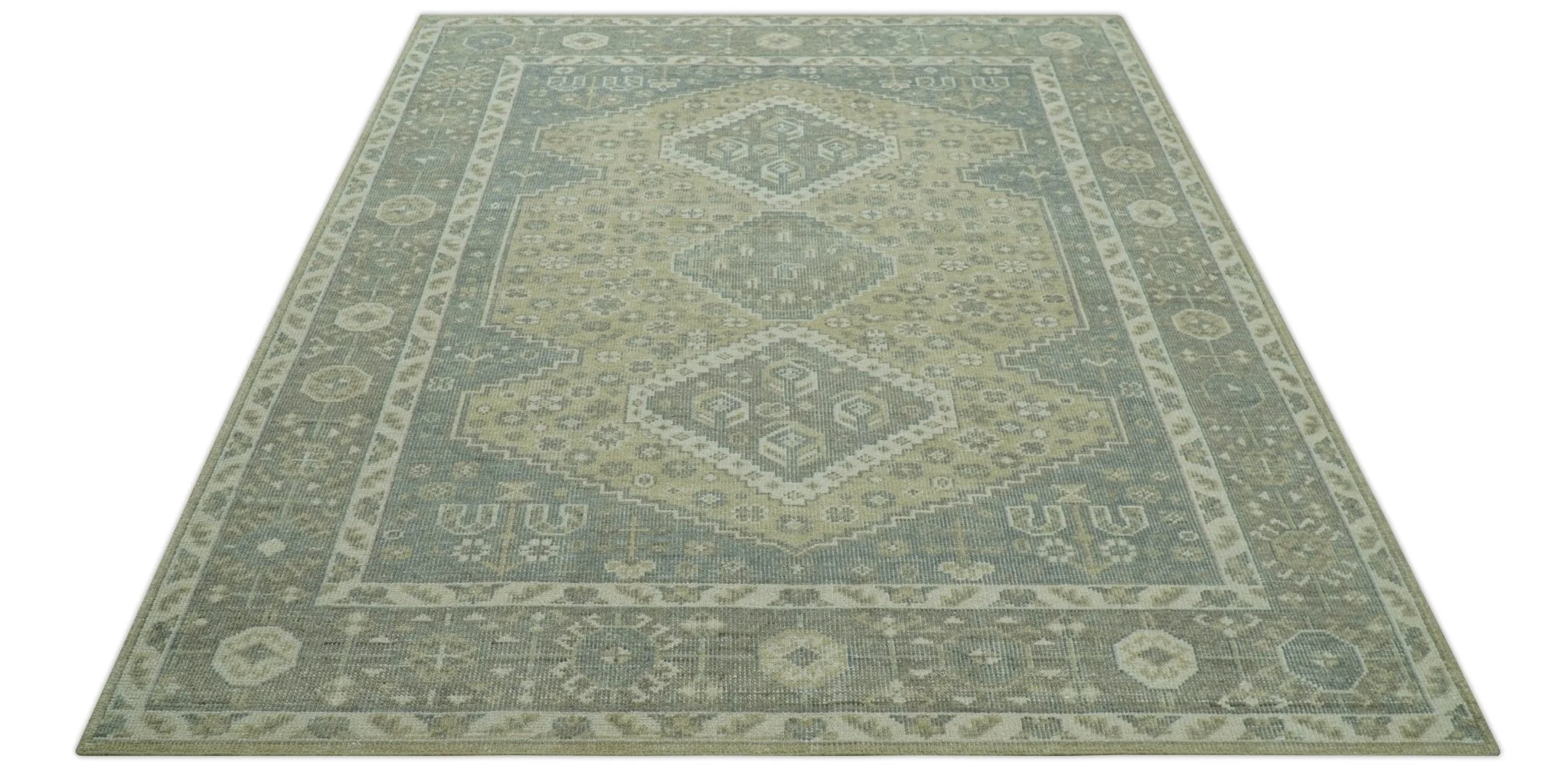 Beige And Gray Traditional Turkish Design 8x10 Hand Knotted Wool Area Rug - Image 10