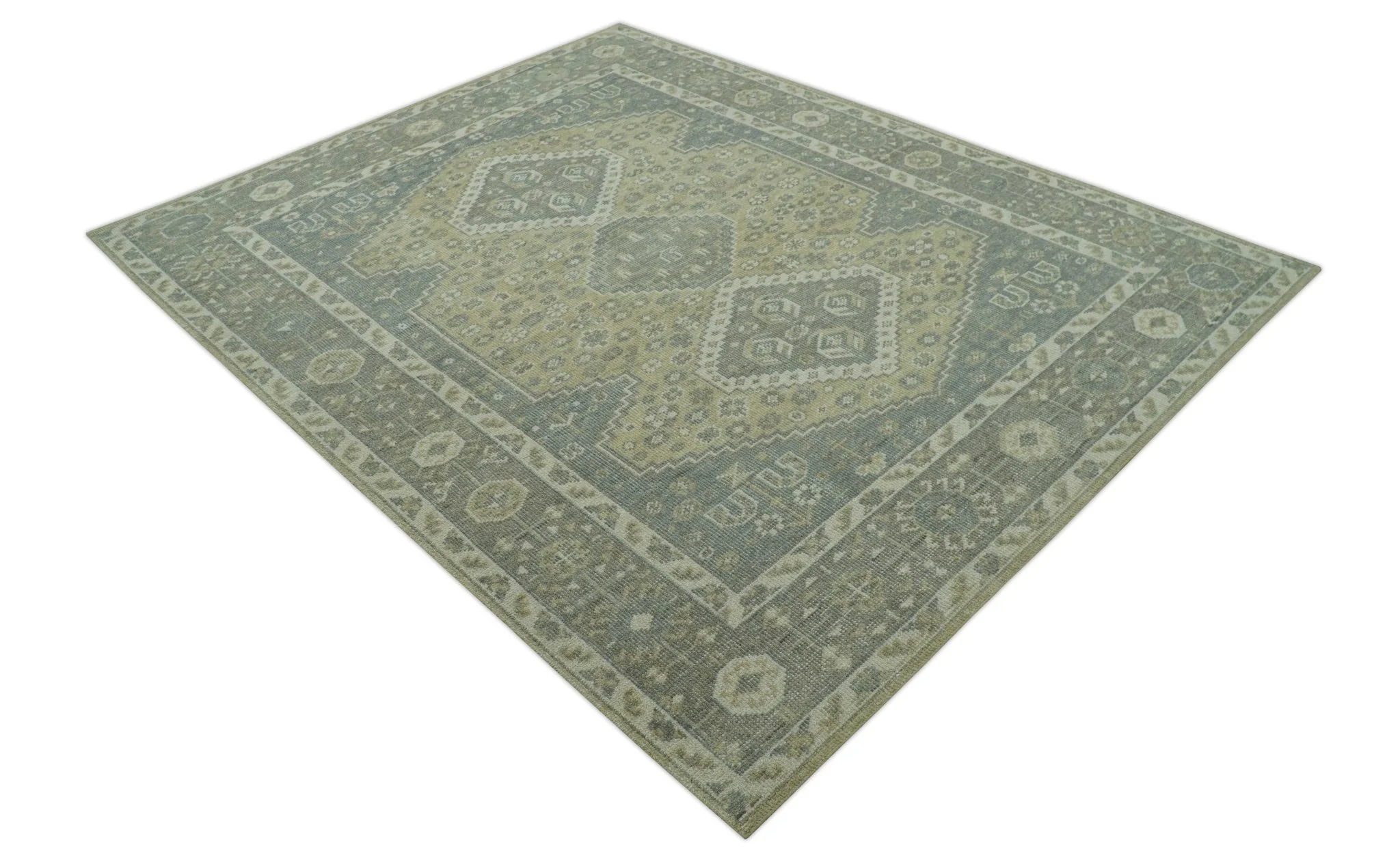 Beige And Gray Traditional Turkish Design 8x10 Hand Knotted Wool Area Rug - Image 11