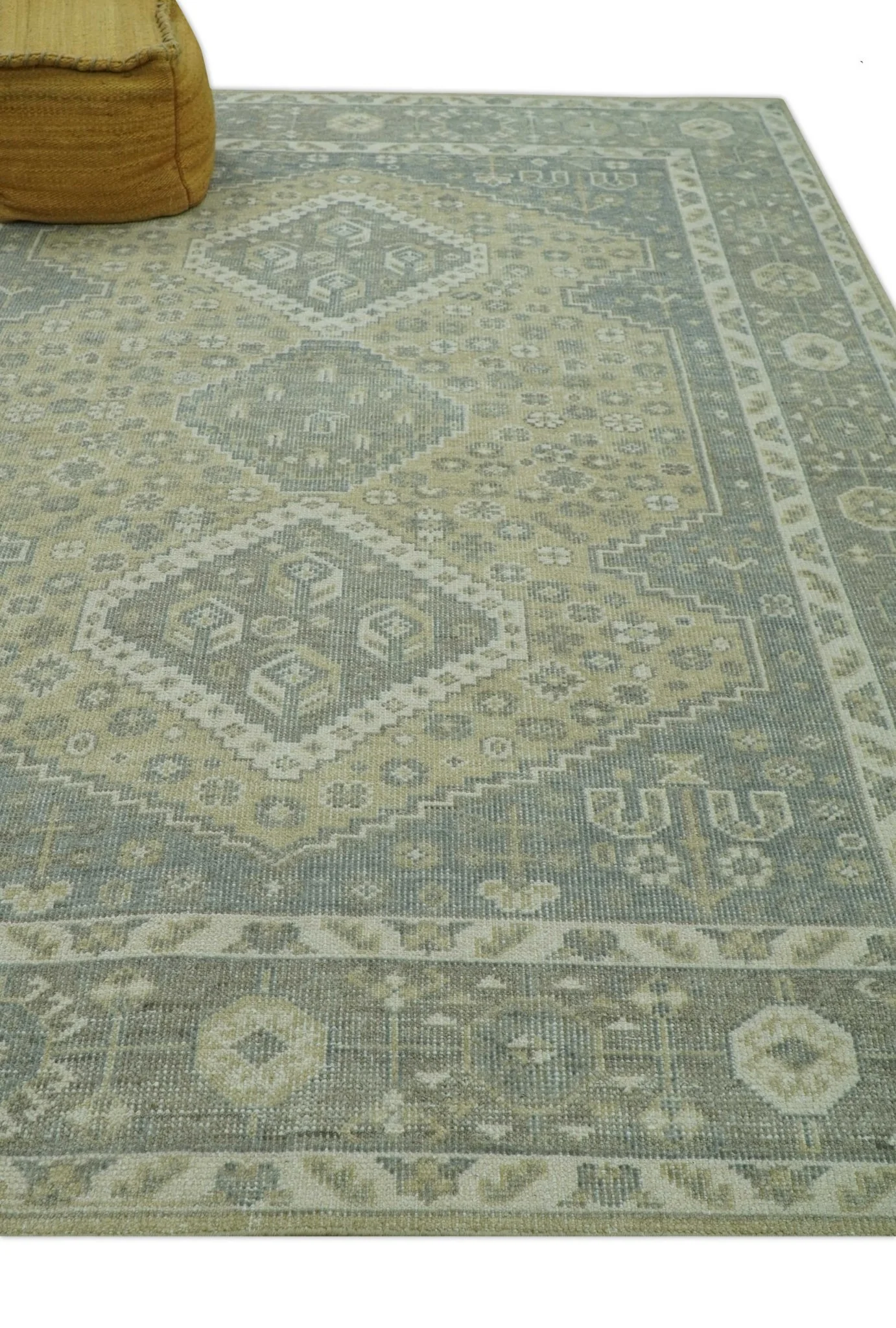 Beige And Gray Traditional Turkish Design 8x10 Hand Knotted Wool Area Rug - Image 9