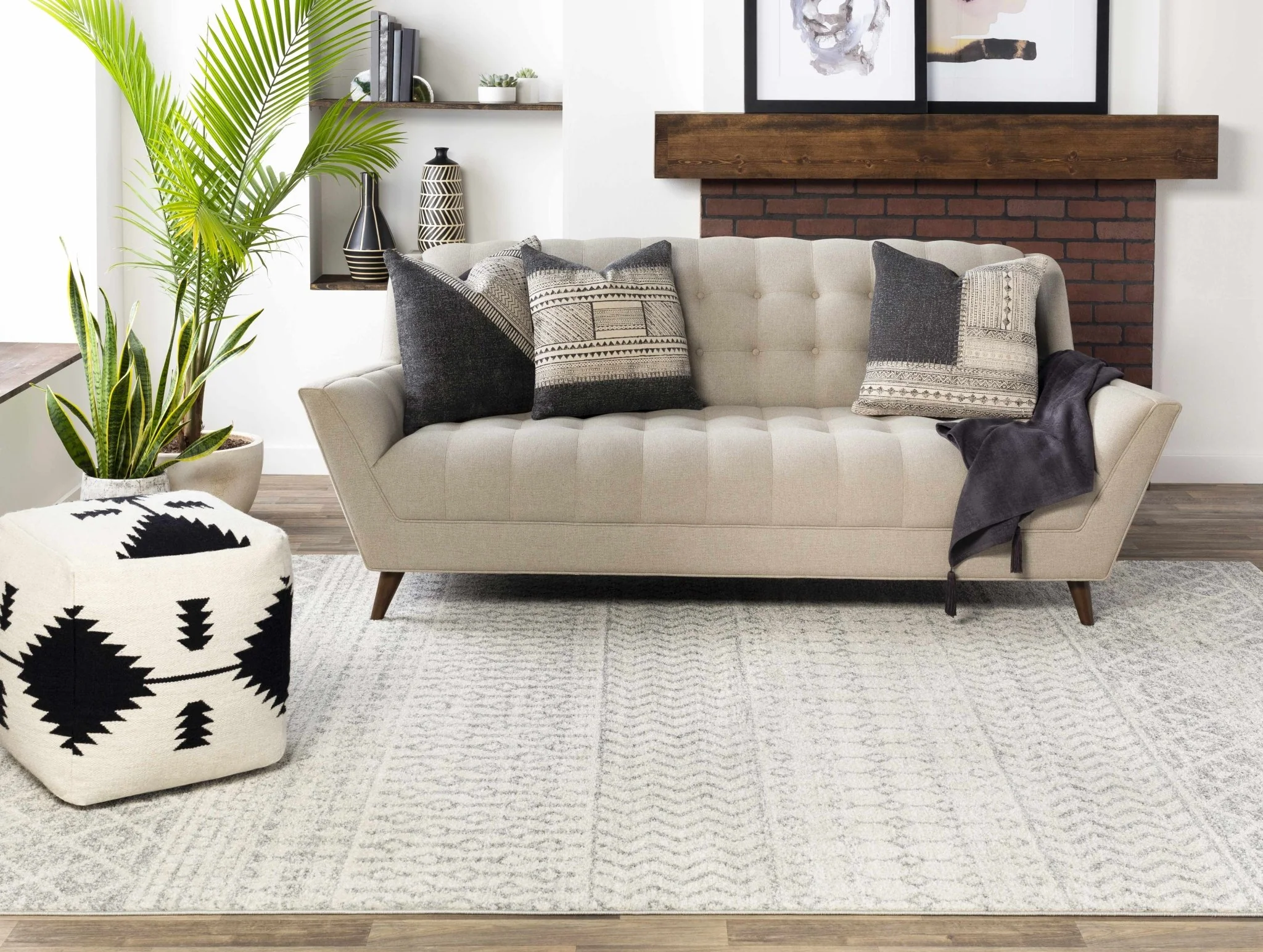 Beige and Gray Tribal Look Traditional Geometrical Design Multi Size Machine Woven Rug - Image 25