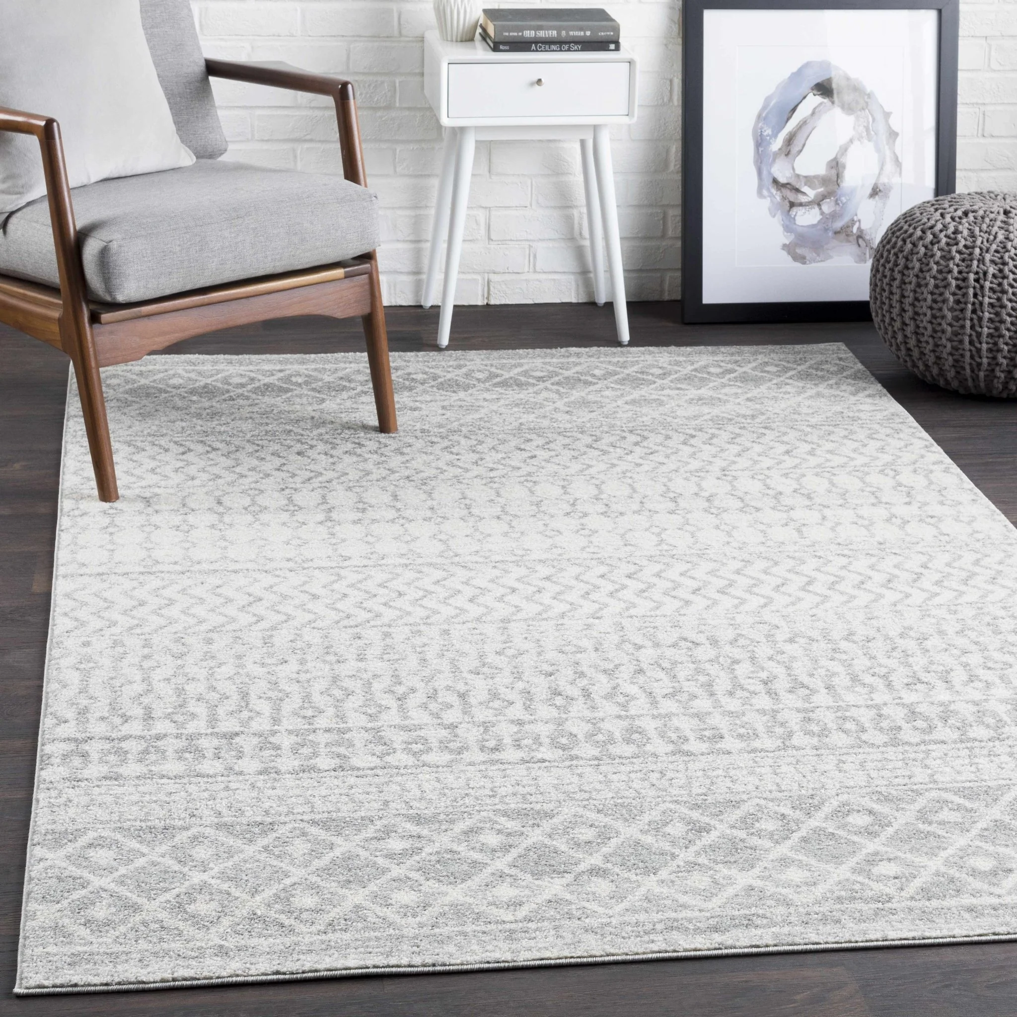 Beige and Gray Tribal Look Traditional Geometrical Design Multi Size Machine Woven Rug - Image 3