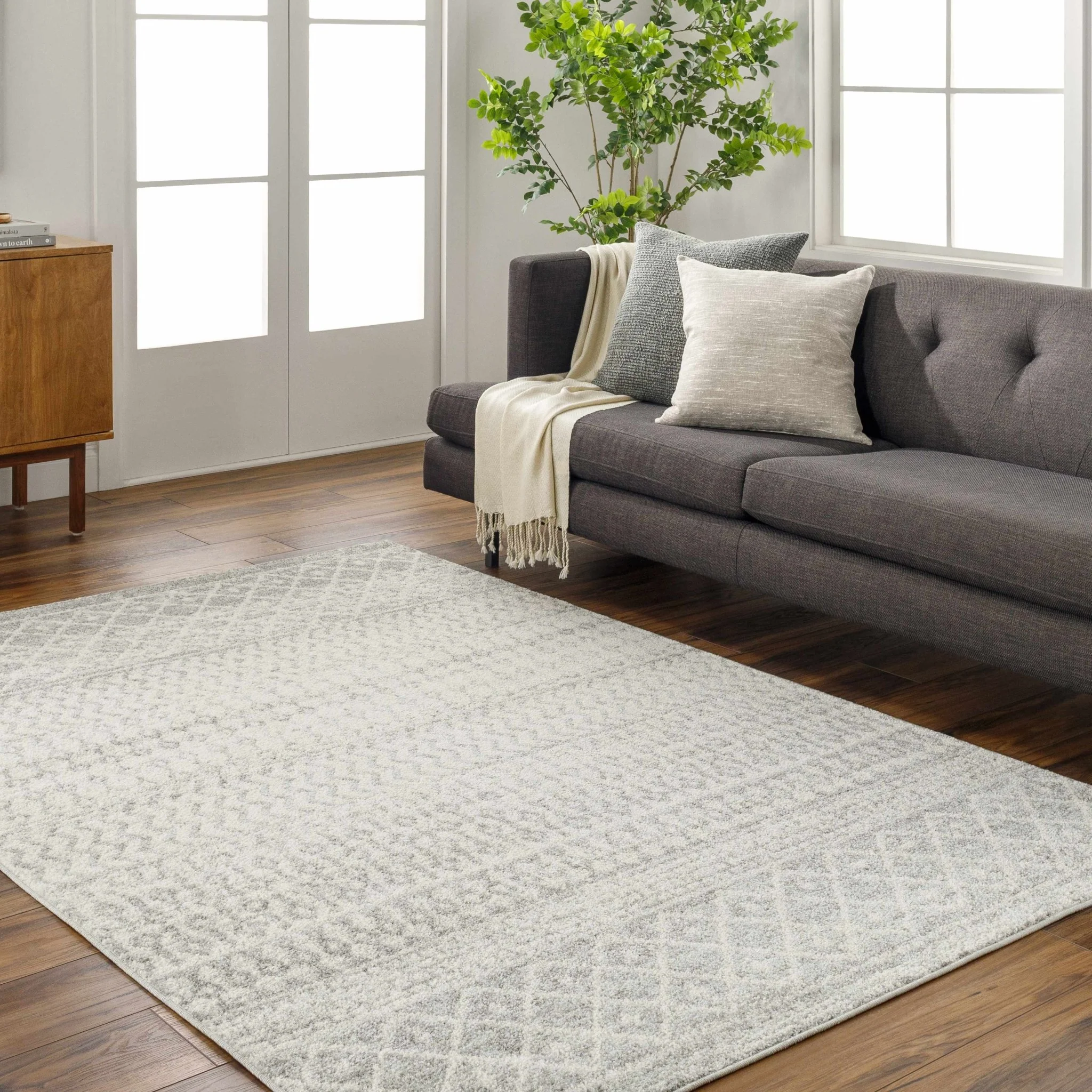Beige and Gray Tribal Look Traditional Geometrical Design Multi Size Machine Woven Rug - Image 32