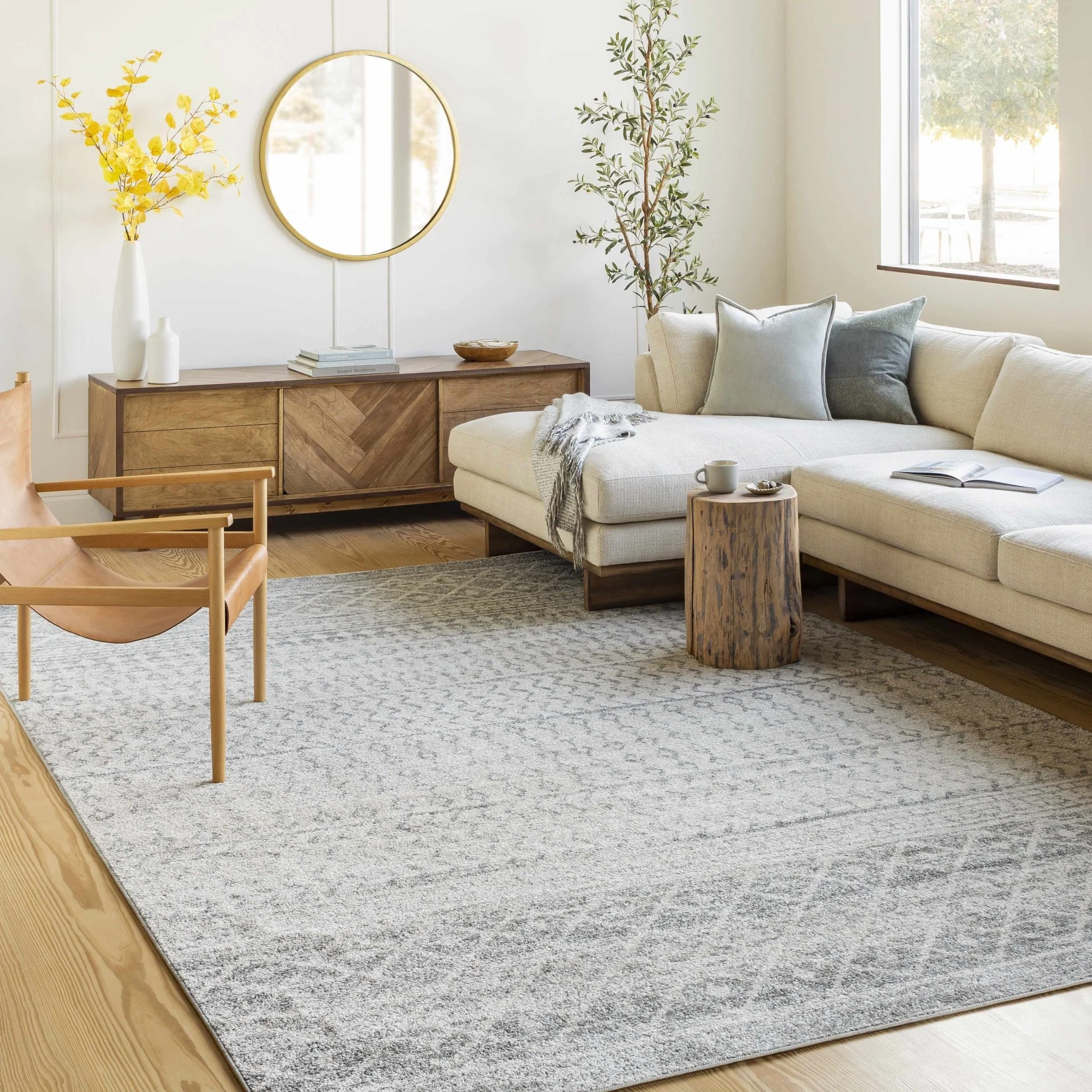 Beige and Gray Tribal Look Traditional Geometrical Design Multi Size Machine Woven Rug - Image 35