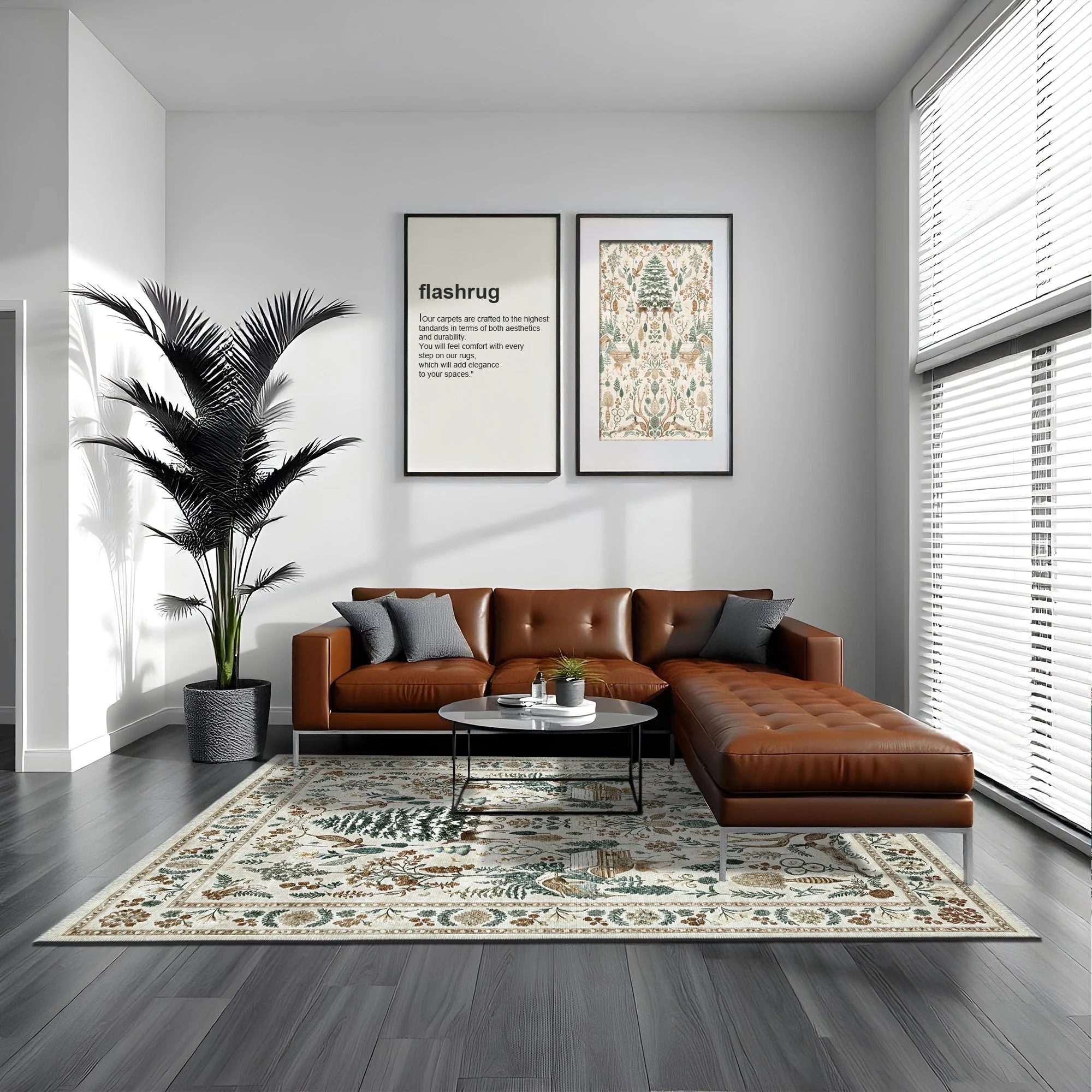 Tree of Life Beige And Green Machine Washable Cotton Area Rug - Image 6