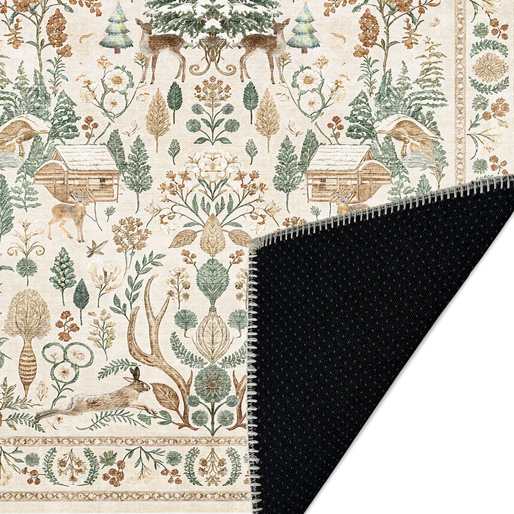 Tree of Life Beige And Green Machine Washable Cotton Area Rug - Image 7