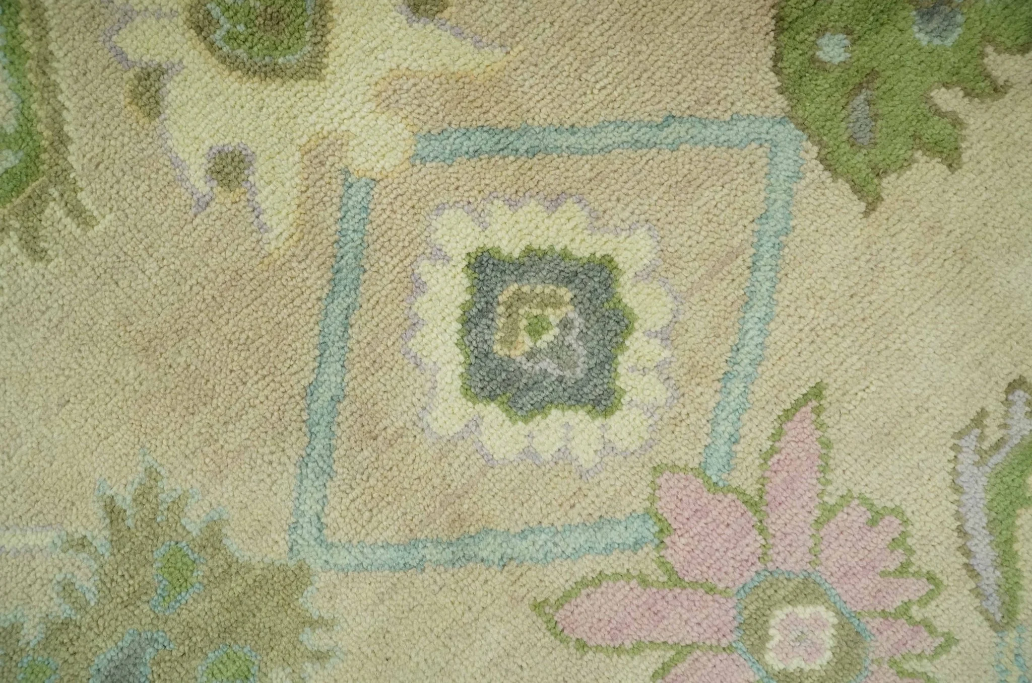 Custom Made Beige and Green Hand Knotted Traditional Oriental Oushak wool area rug - Image 5