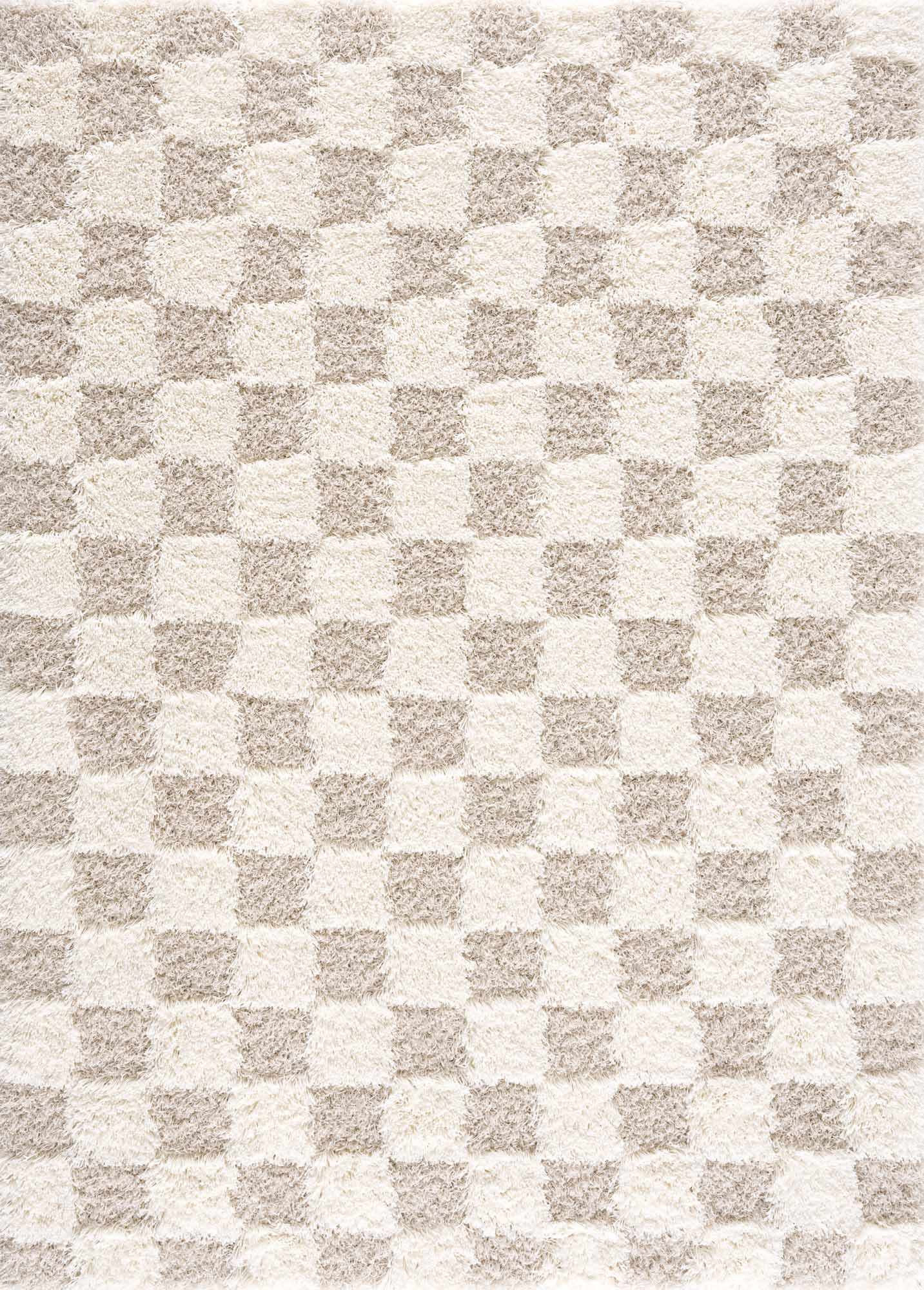 Beige and Ivory Modern Geometrical Checkered Plush Pile Moroccan Style Area Rug - Image 11
