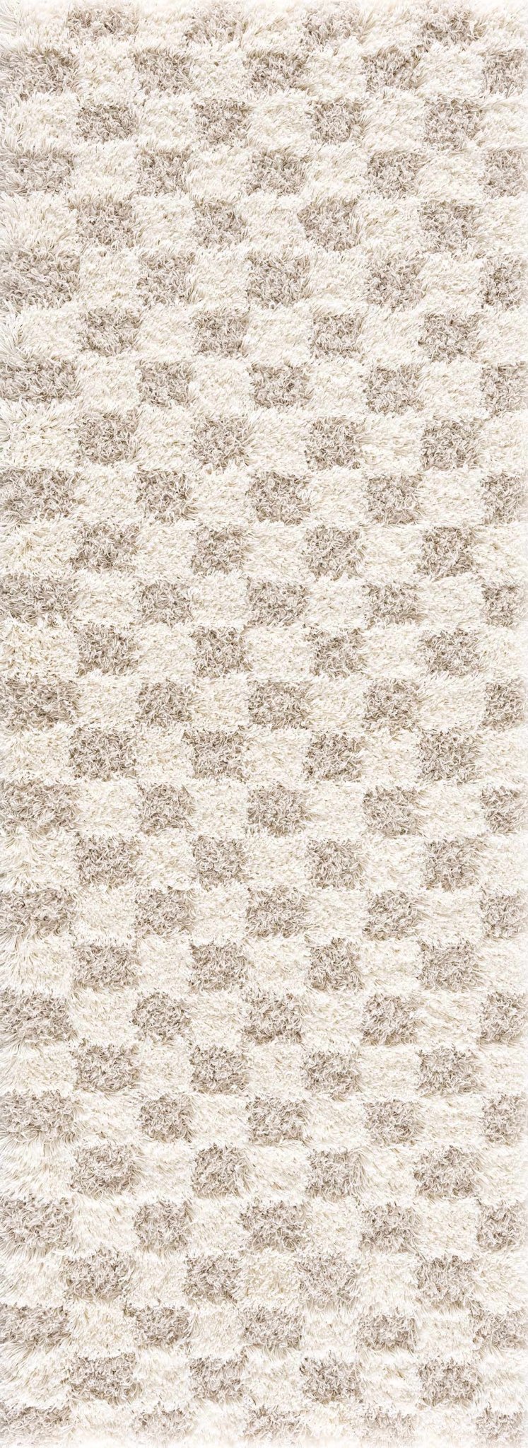 Beige and Ivory Modern Geometrical Checkered Plush Pile Moroccan Style Area Rug - Image 15