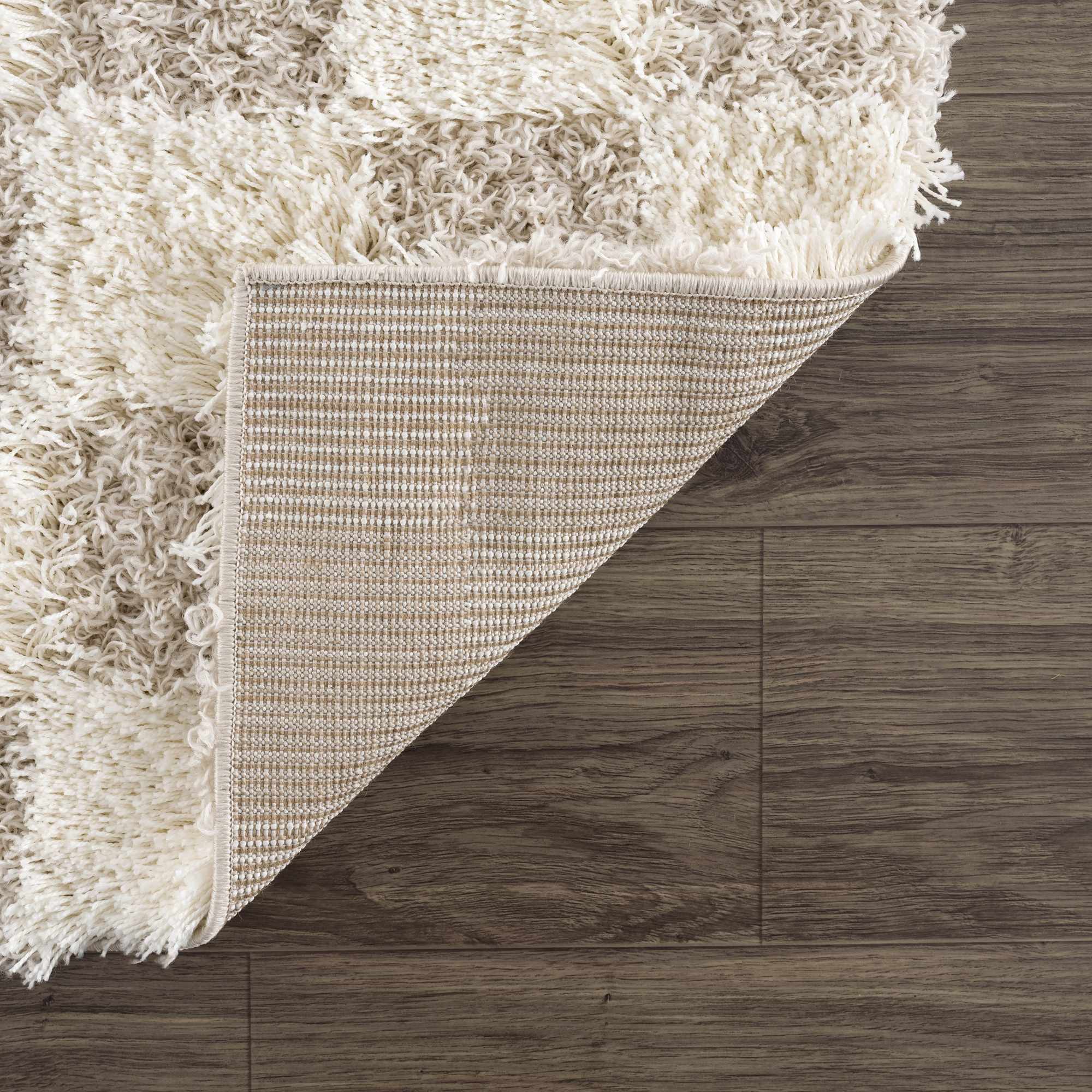 Beige and Ivory Modern Geometrical Checkered Plush Pile Moroccan Style Area Rug - Image 16