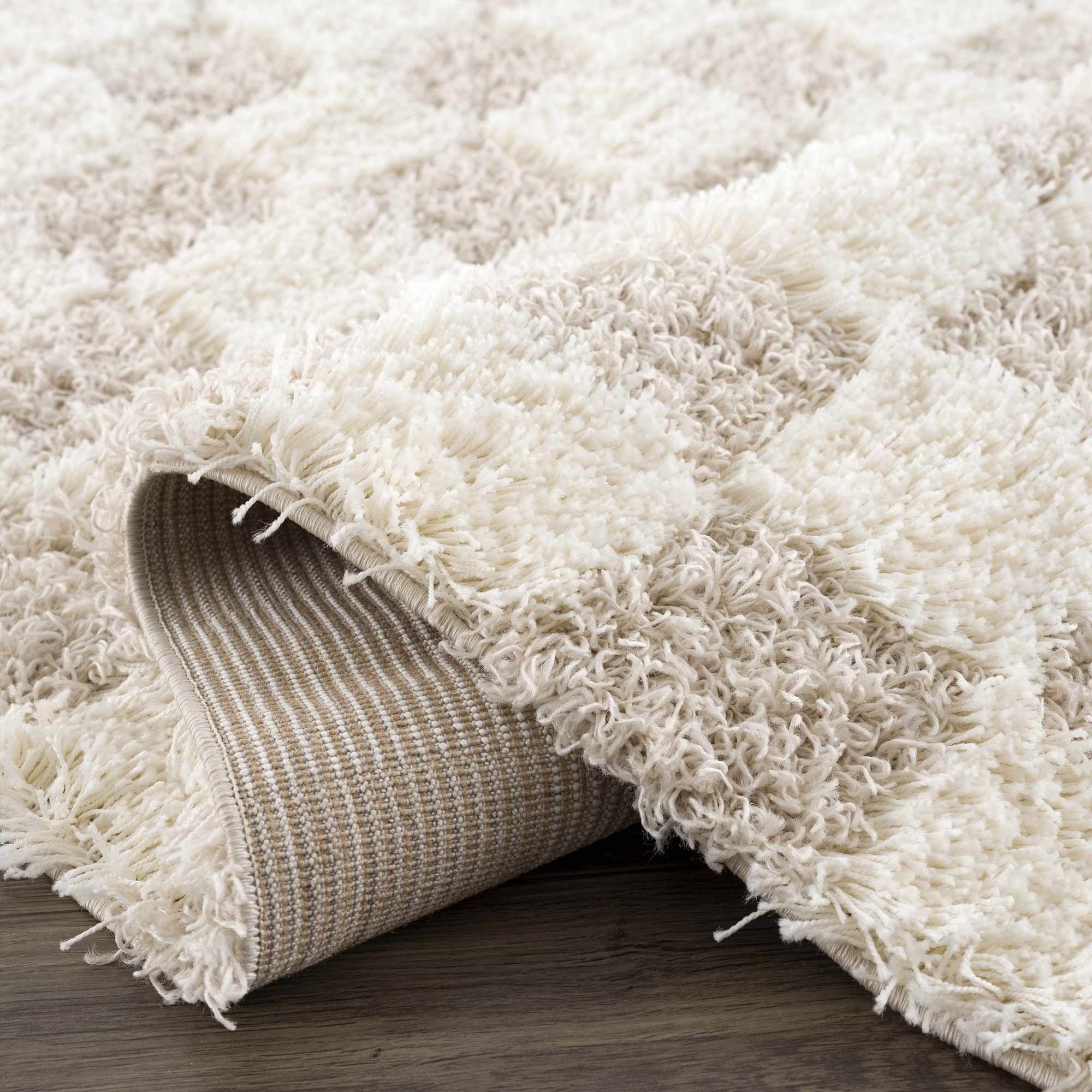 Beige and Ivory Modern Geometrical Checkered Plush Pile Moroccan Style Area Rug - Image 17