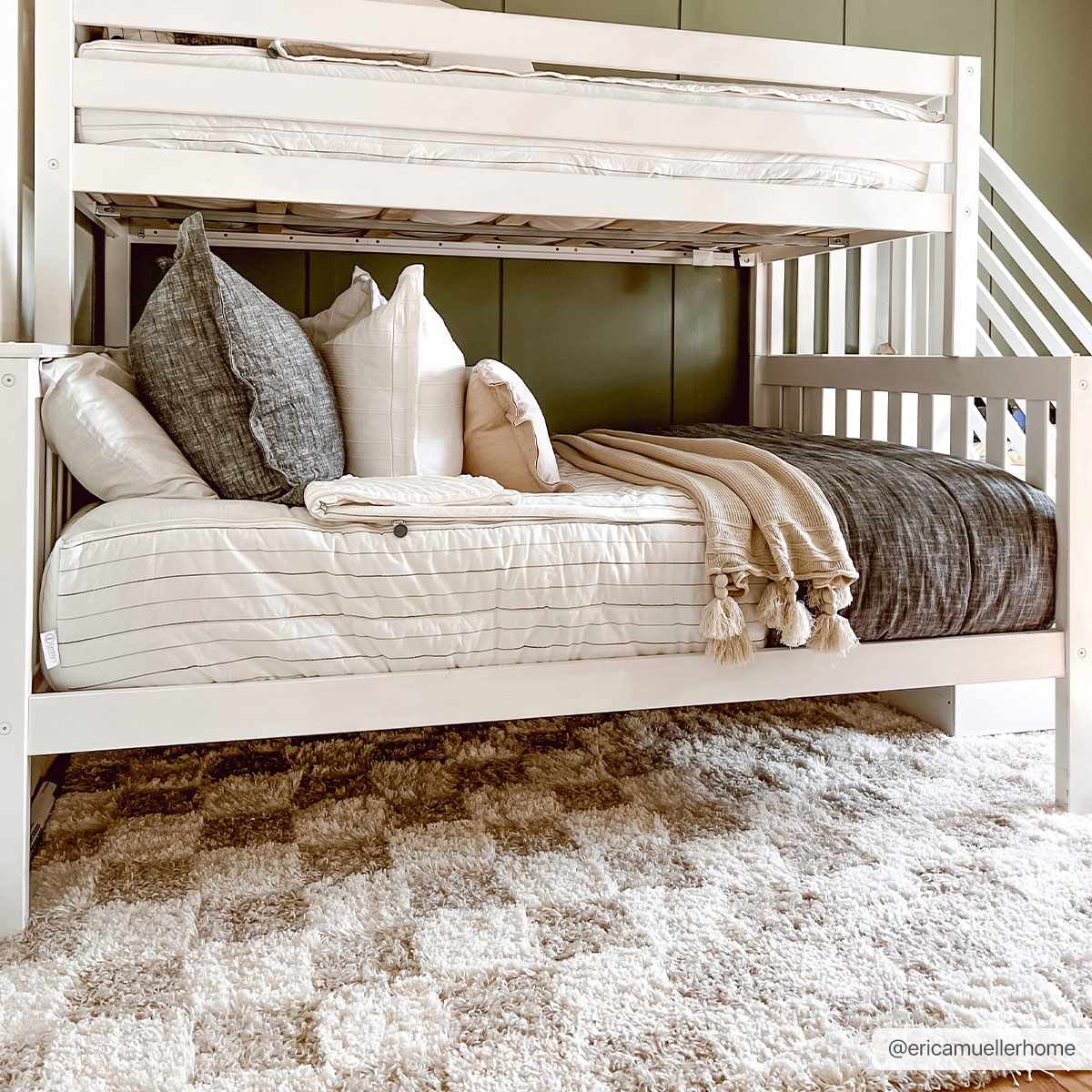 Beige and Ivory Modern Geometrical Checkered Plush Pile Moroccan Style Area Rug - Image 2