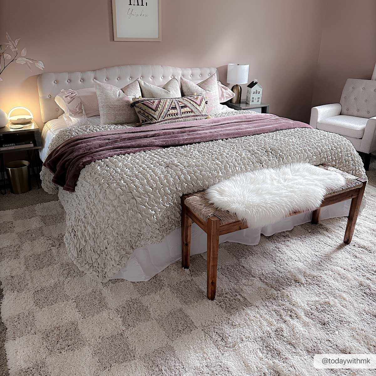 Beige and Ivory Modern Geometrical Checkered Plush Pile Moroccan Style Area Rug - Image 9
