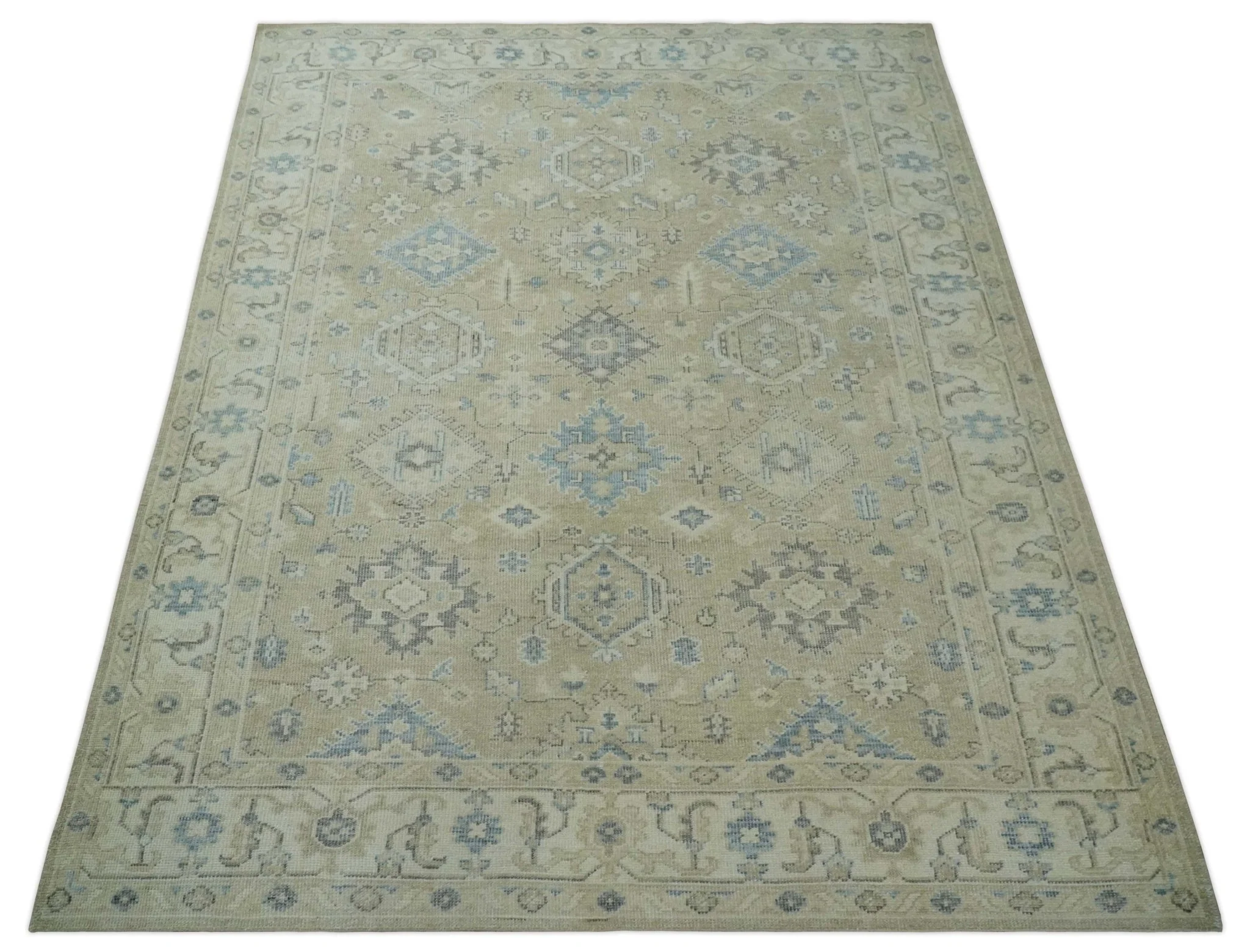 Custom Made Beige and Ivory Hand knotted Traditional Oushak wool Area Rug - Image 10