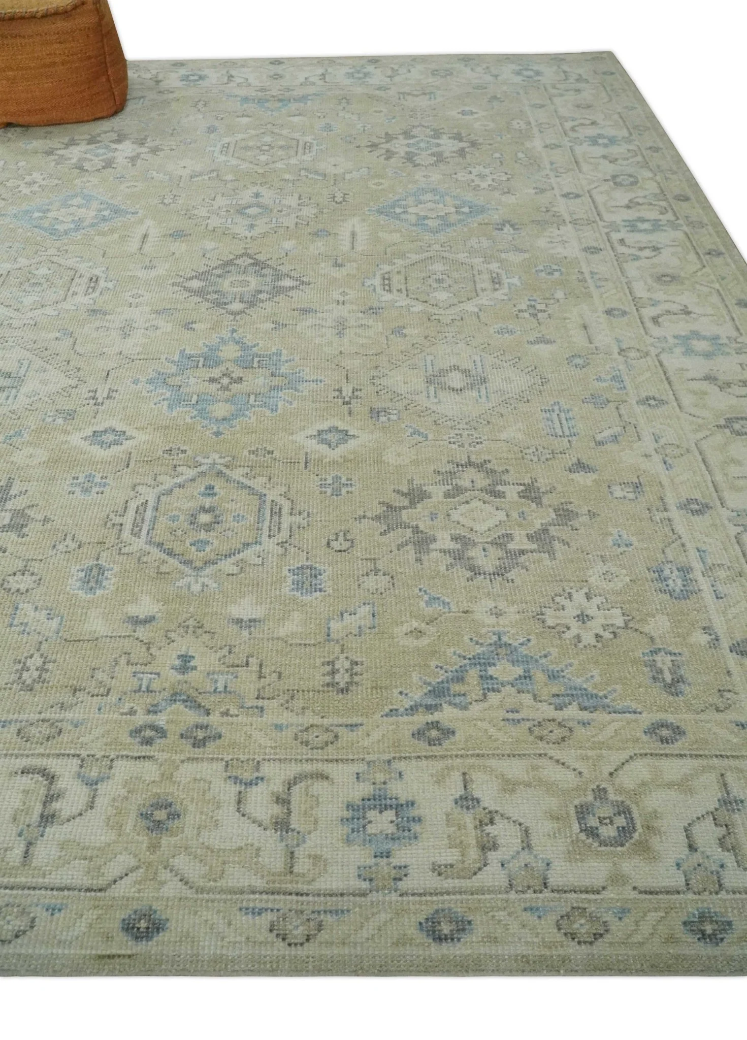 Custom Made Beige and Ivory Hand knotted Traditional Oushak wool Area Rug - Image 3