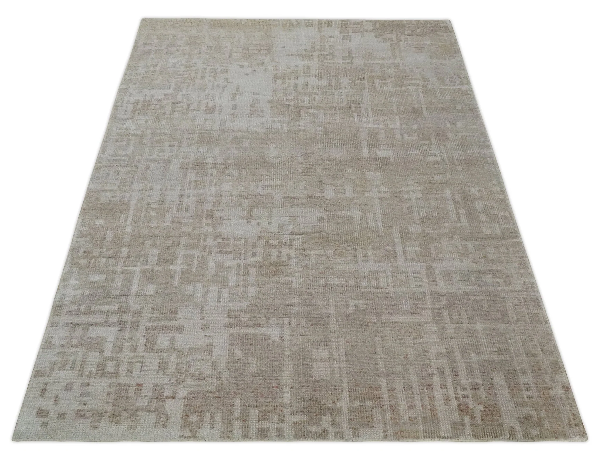 6x9 Hand Knotted Beige and Ivory Modern Abstract Contemporary Recycled wool Area Rug - Image 10