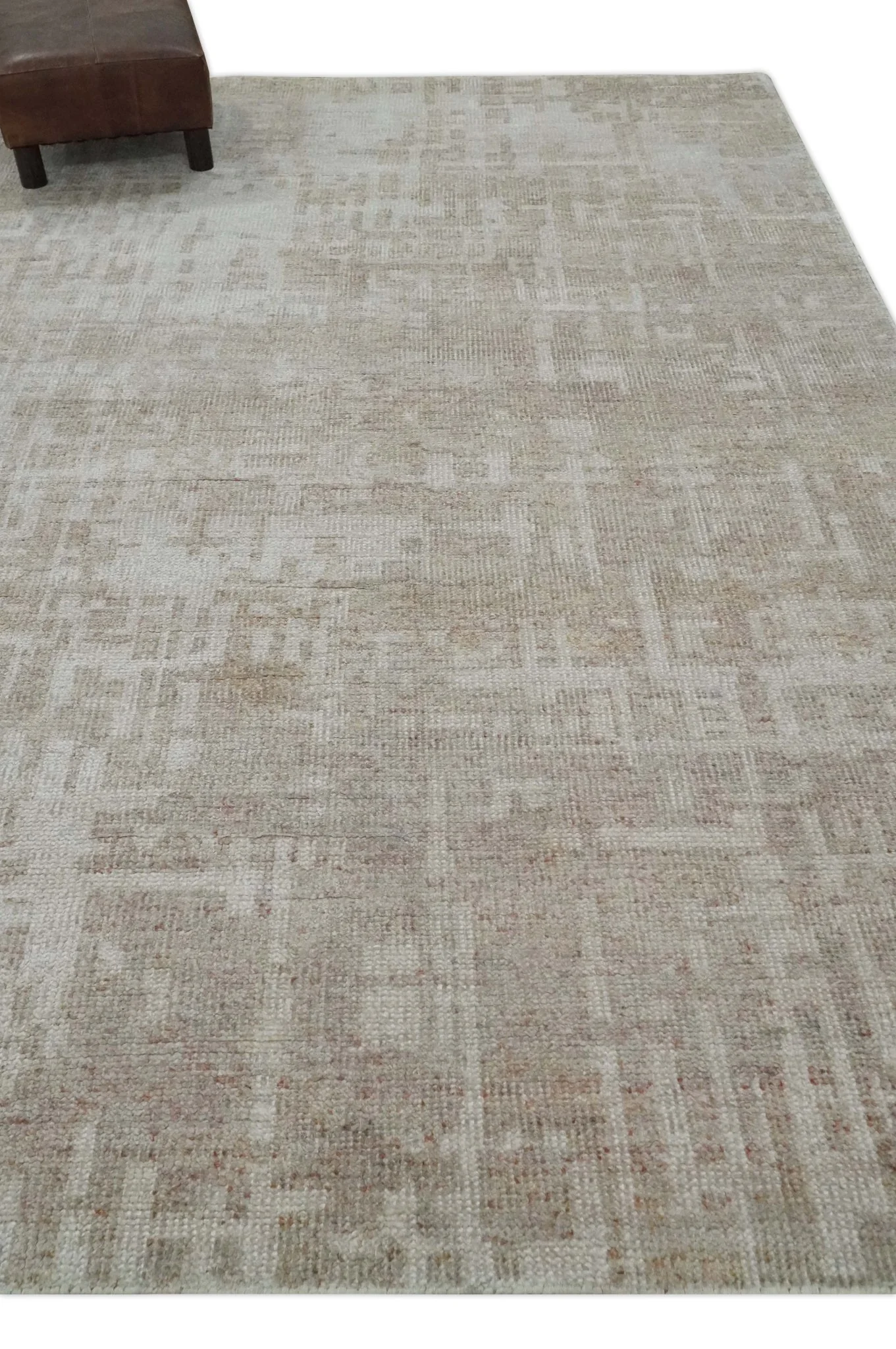 6x9 Hand Knotted Beige and Ivory Modern Abstract Contemporary Recycled wool Area Rug - Image 3