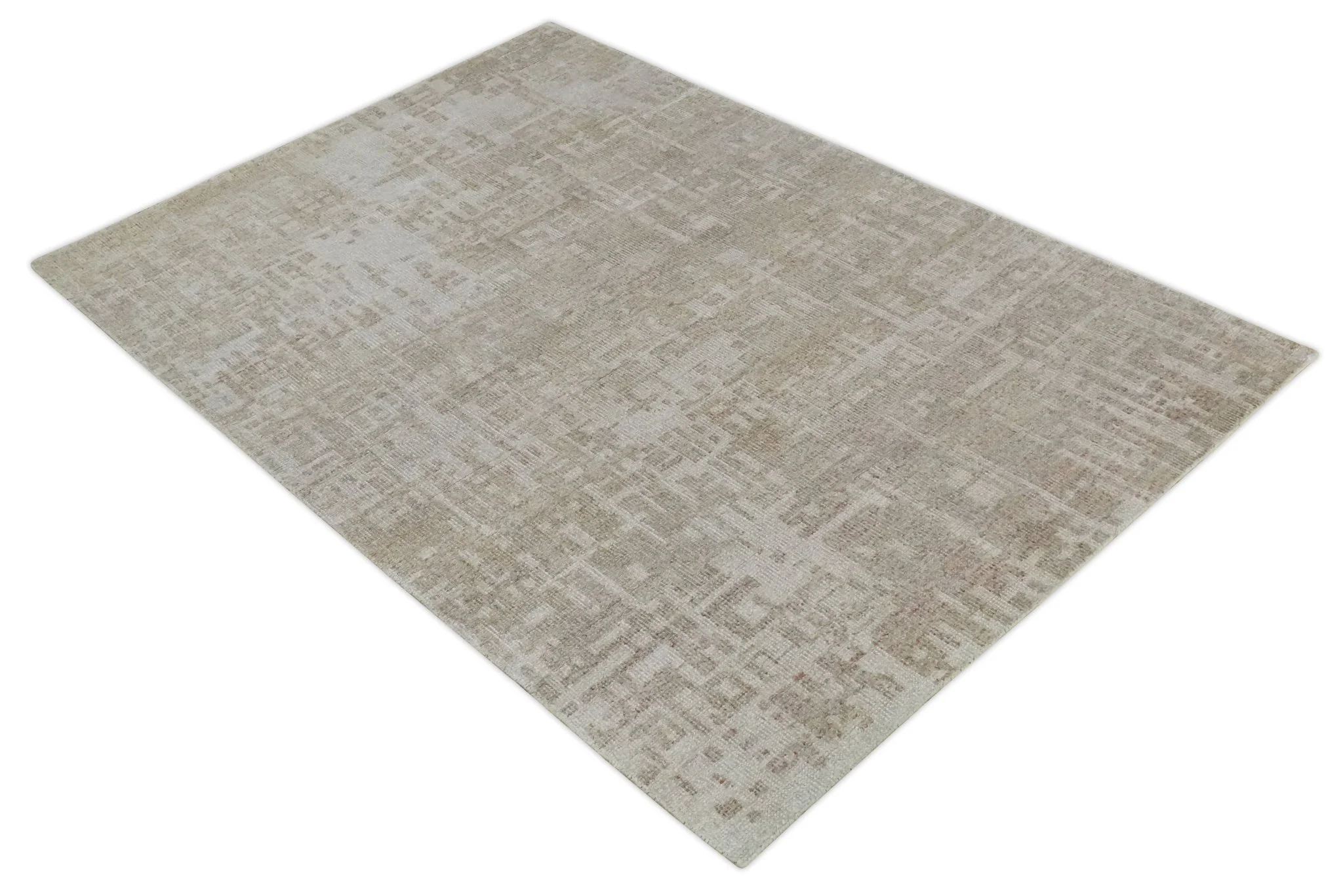 6x9 Hand Knotted Beige and Ivory Modern Abstract Contemporary Recycled wool Area Rug - Image 9