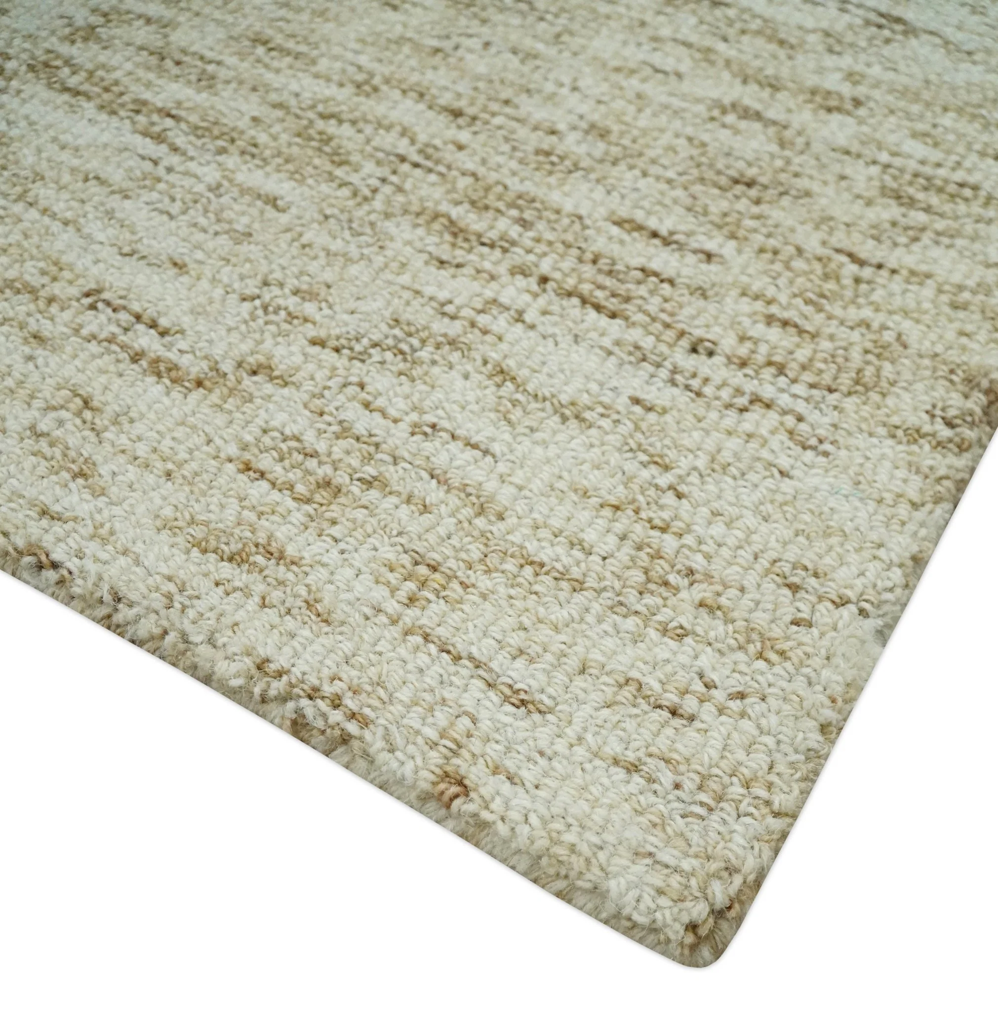 Beige and Ivory Shaded Solid Wool Hand Woven Multi Size Rug - Image 3