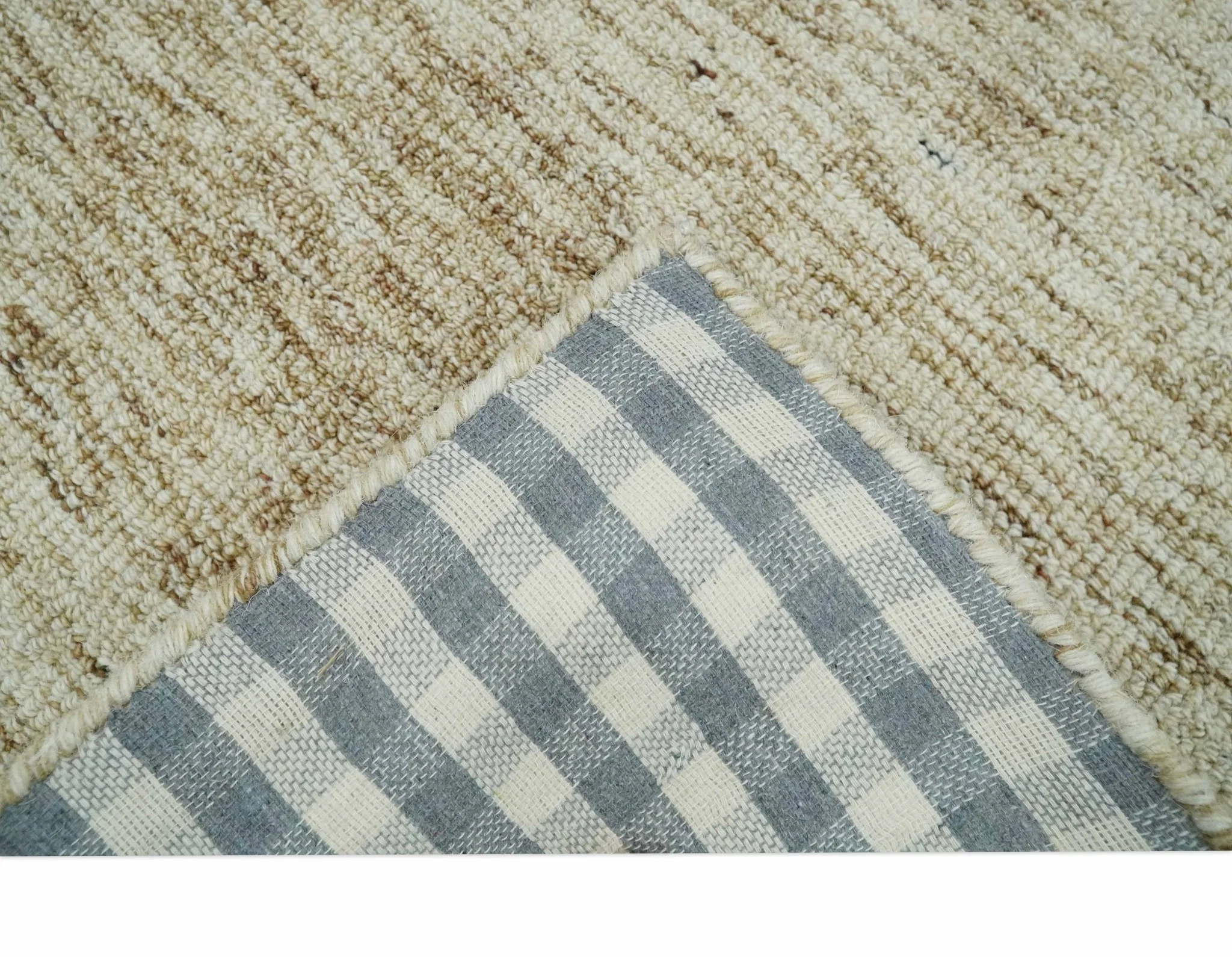 Beige and Ivory Shaded Solid Wool Hand Woven Multi Size Rug - Image 5
