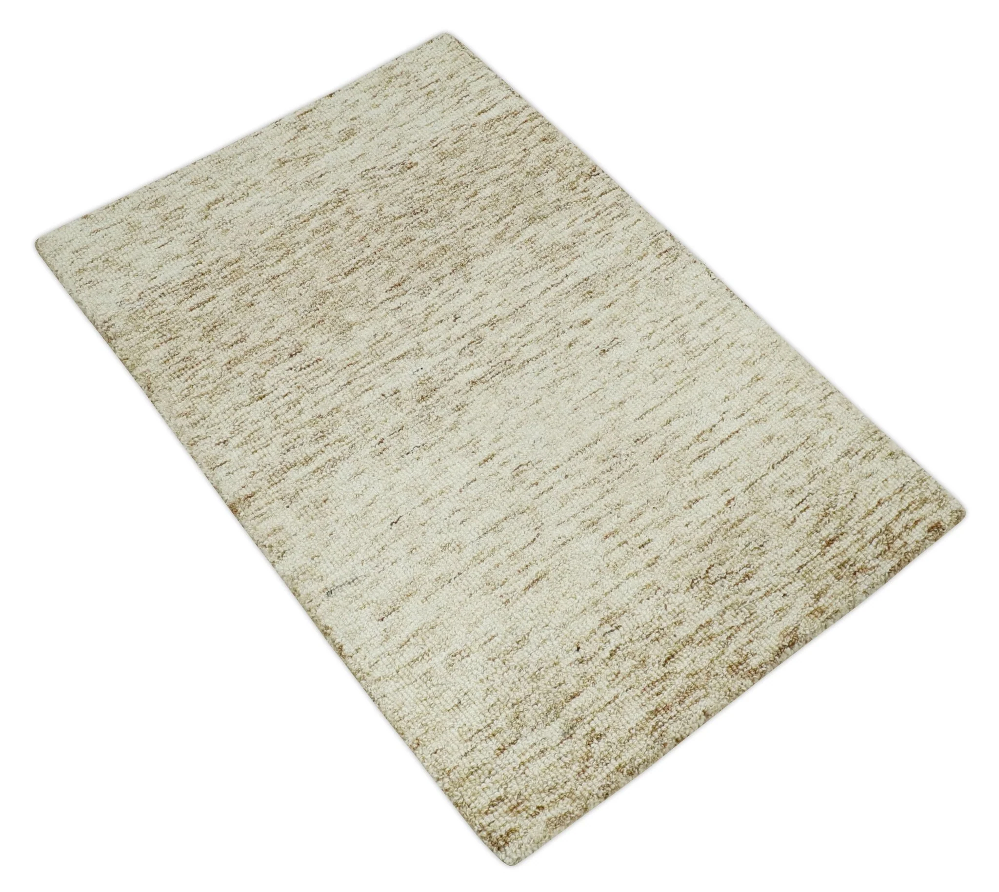 Beige and Ivory Shaded Solid Wool Hand Woven Multi Size Rug - Image 8