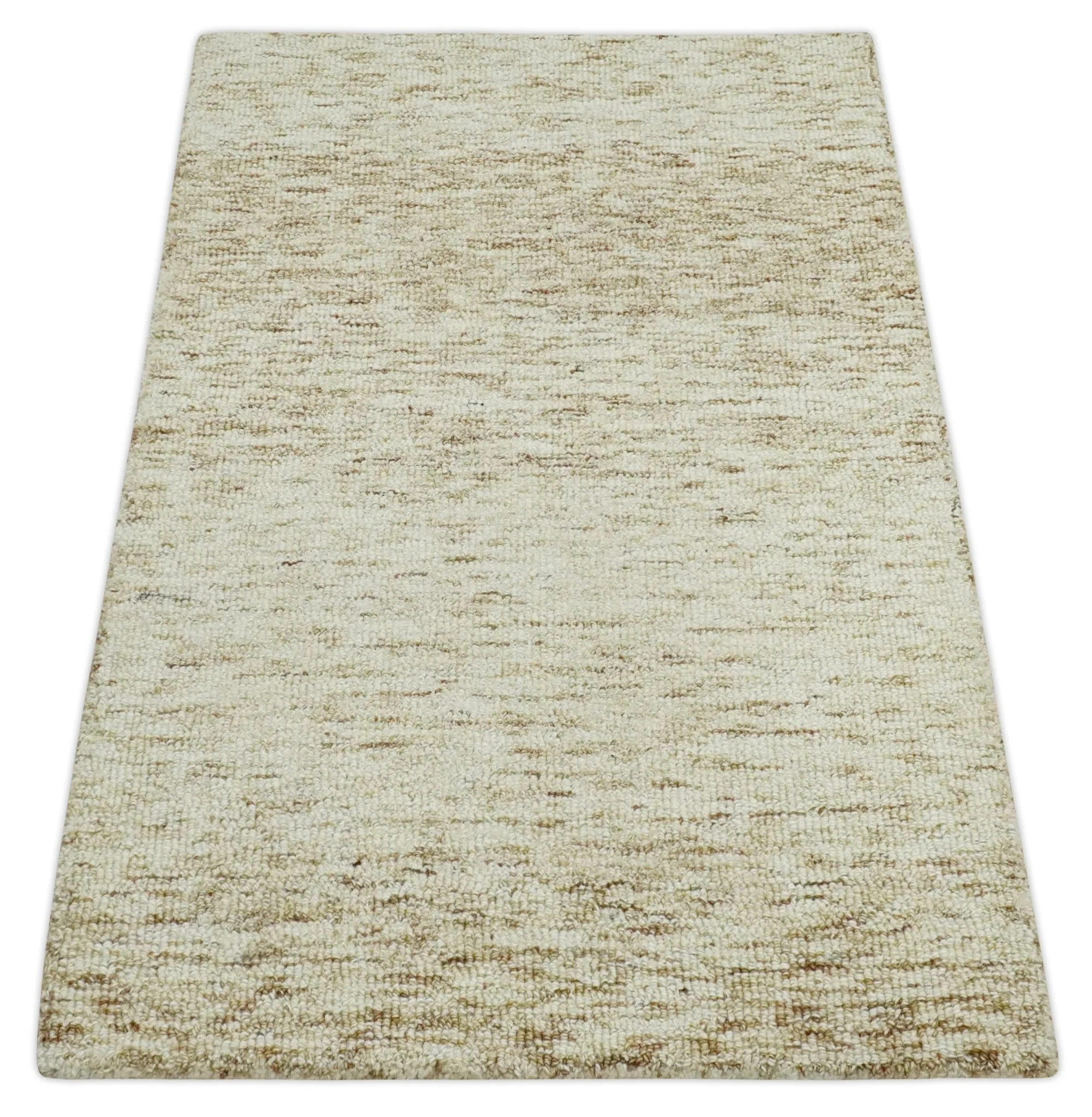 Beige and Ivory Shaded Solid Wool Hand Woven Multi Size Rug - Image 9