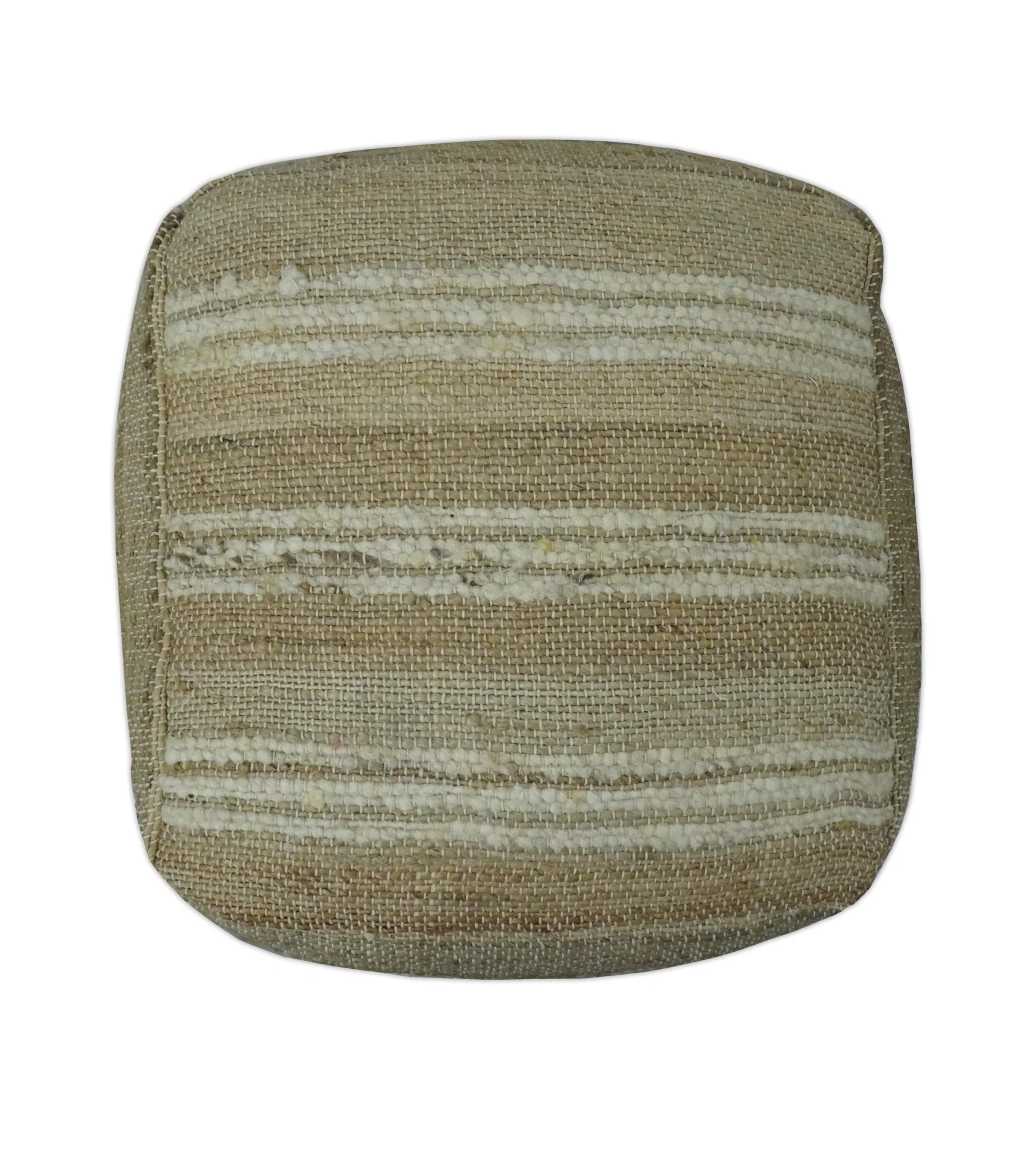 Hand Woven Beige and Ivory Stripes Design tassel Jute and wool Pouf - Image 3