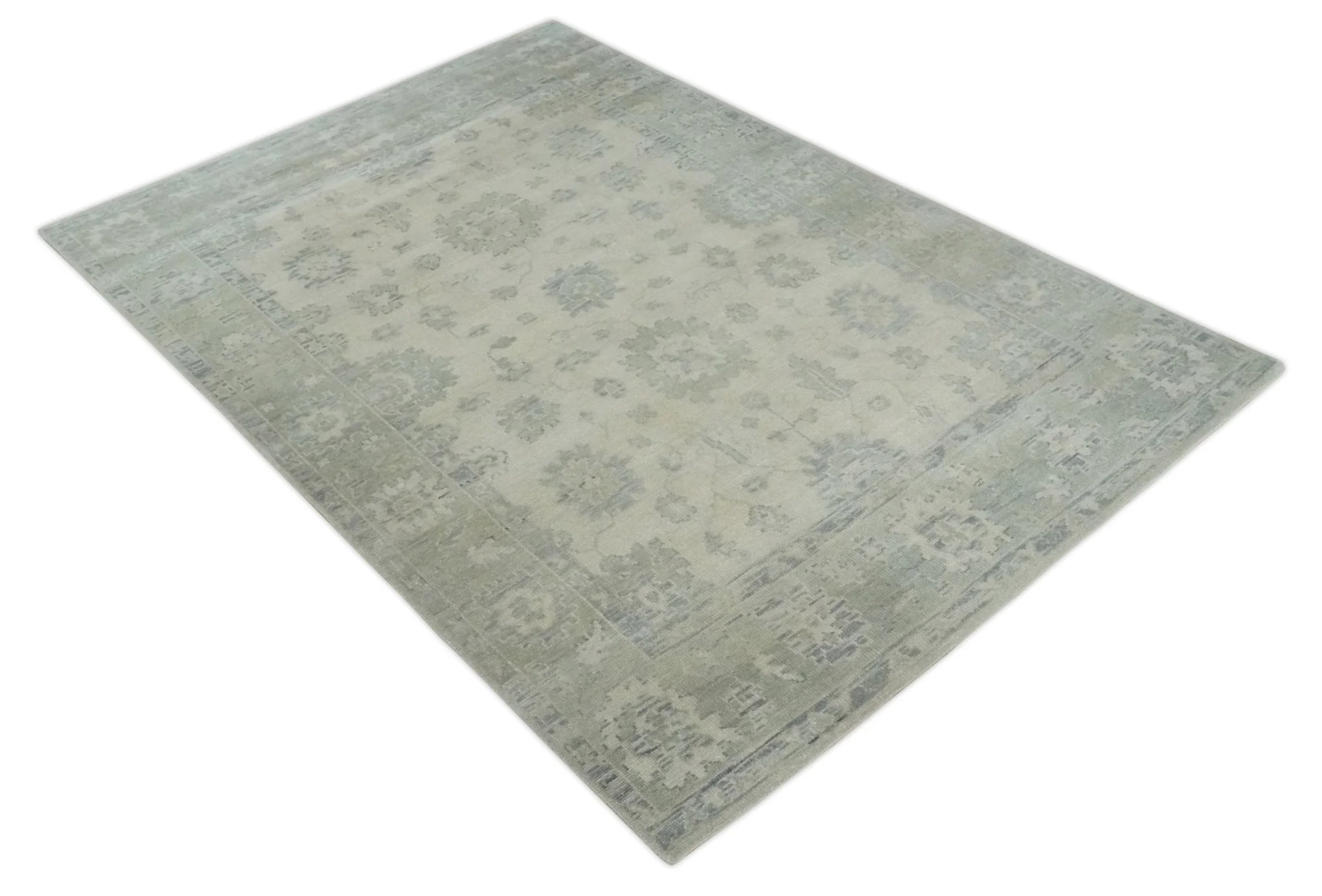 Custom Made Beige and Light Green Hand knotted Traditional Oushak Multi Size wool Area Rug - Image 9