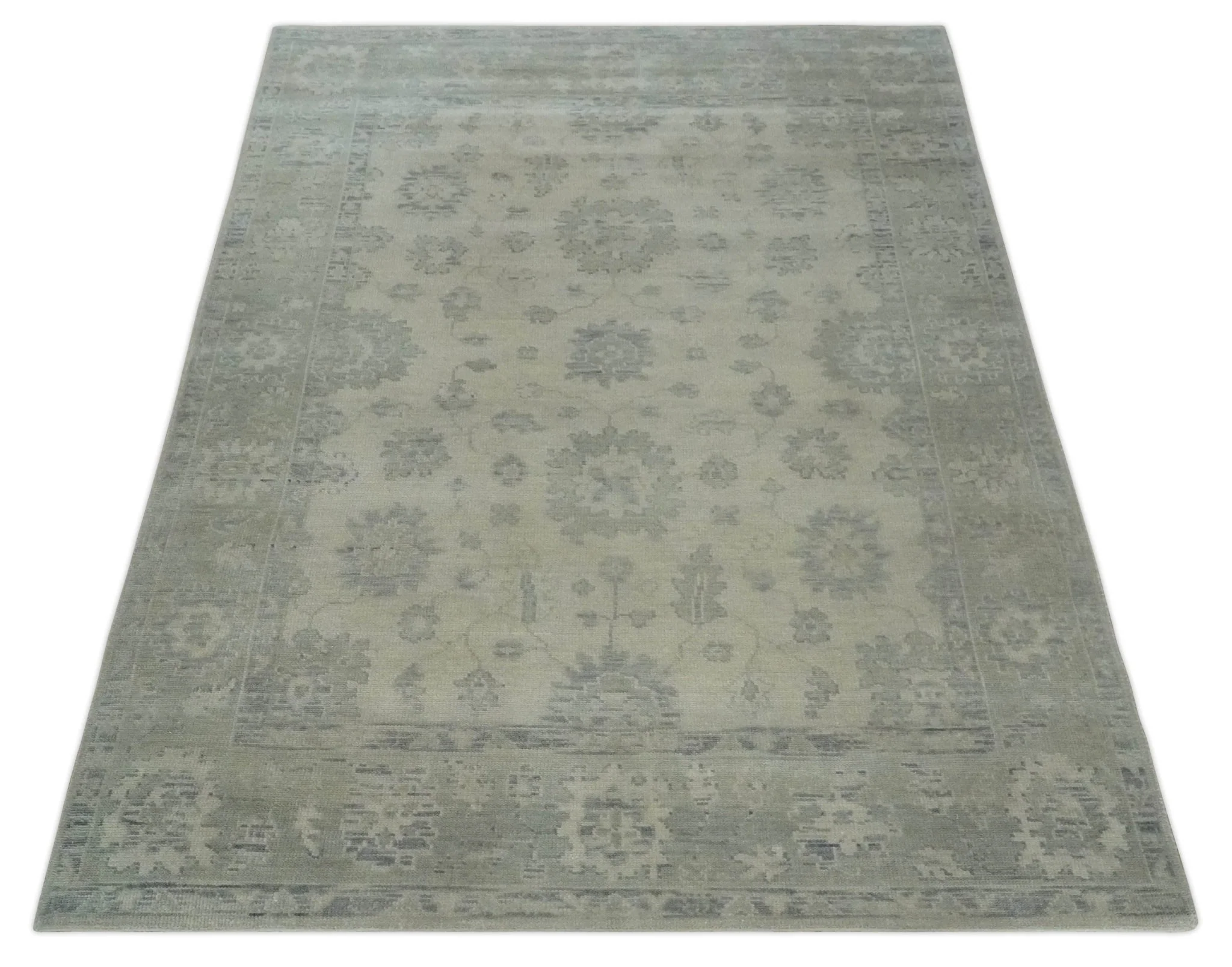 Earthy 8x10 Beige and Light Green Hand knotted Traditional Oushak wool Area Rug - Image 10