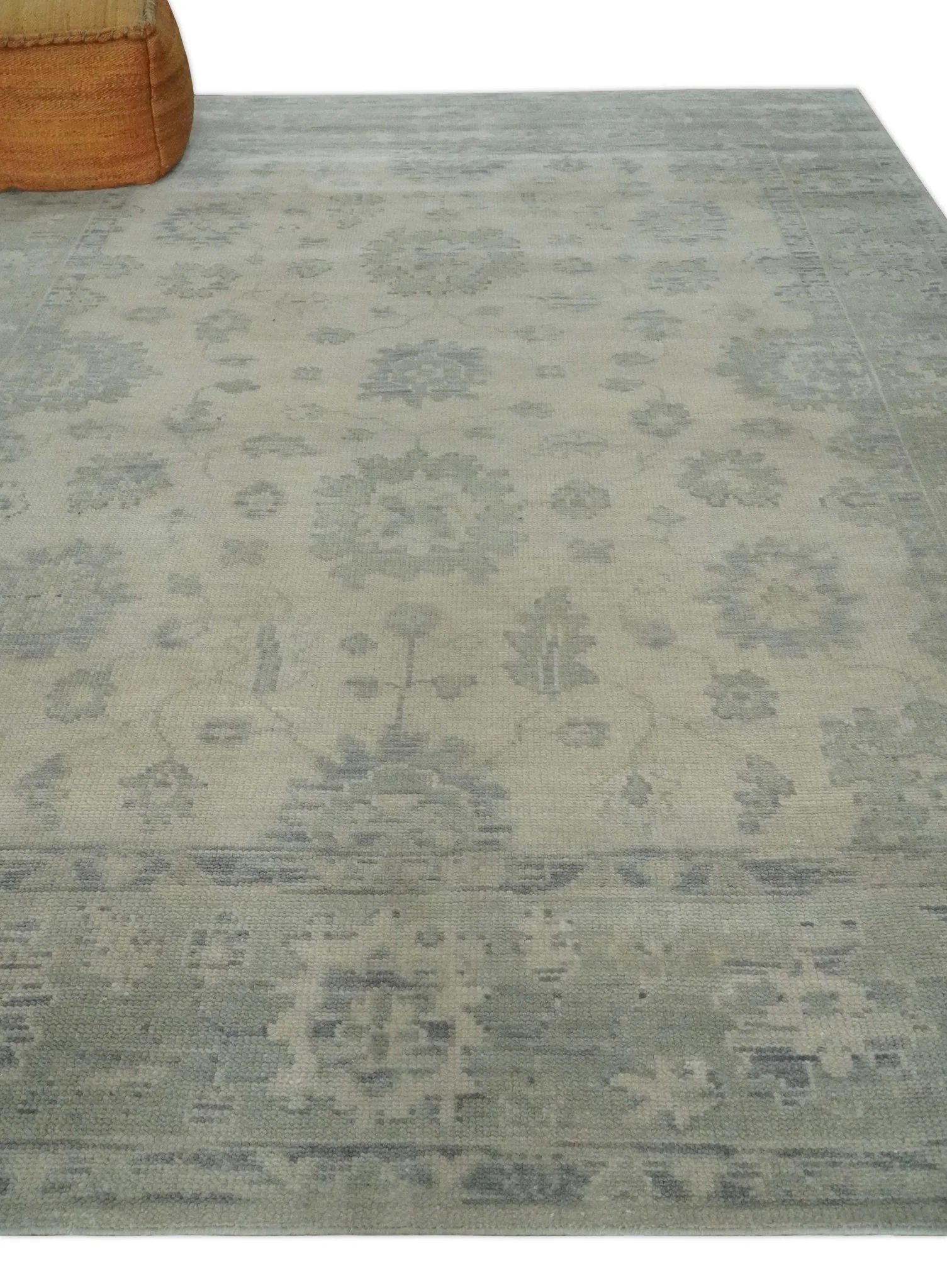 Earthy 8x10 Beige and Light Green Hand knotted Traditional Oushak wool Area Rug - Image 3