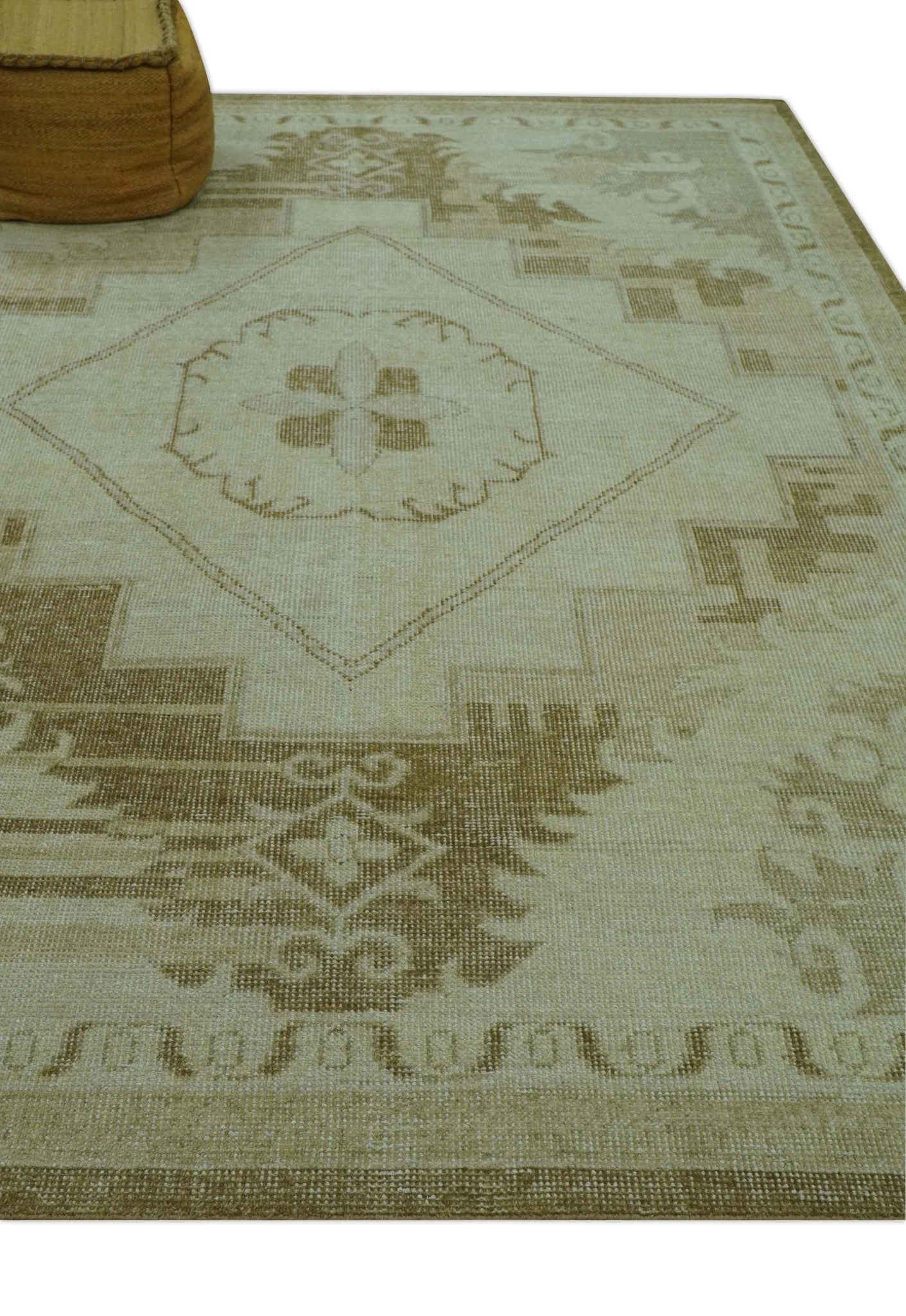 Custom Made Beige and Olive Hand Knotted Traditional wool area rug - Image 10