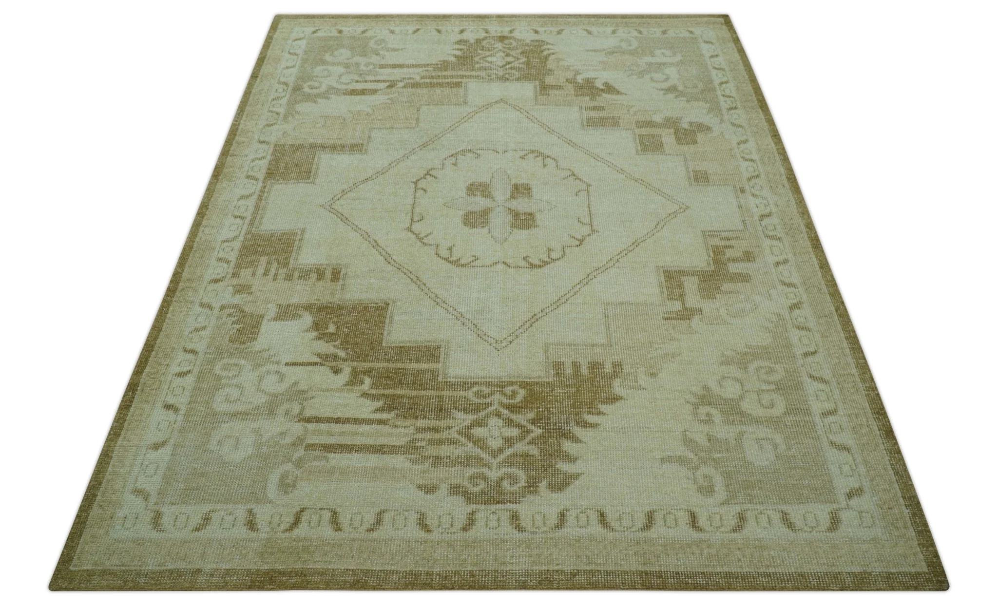 Custom Made Beige and Olive Hand Knotted Traditional wool area rug - Image 2